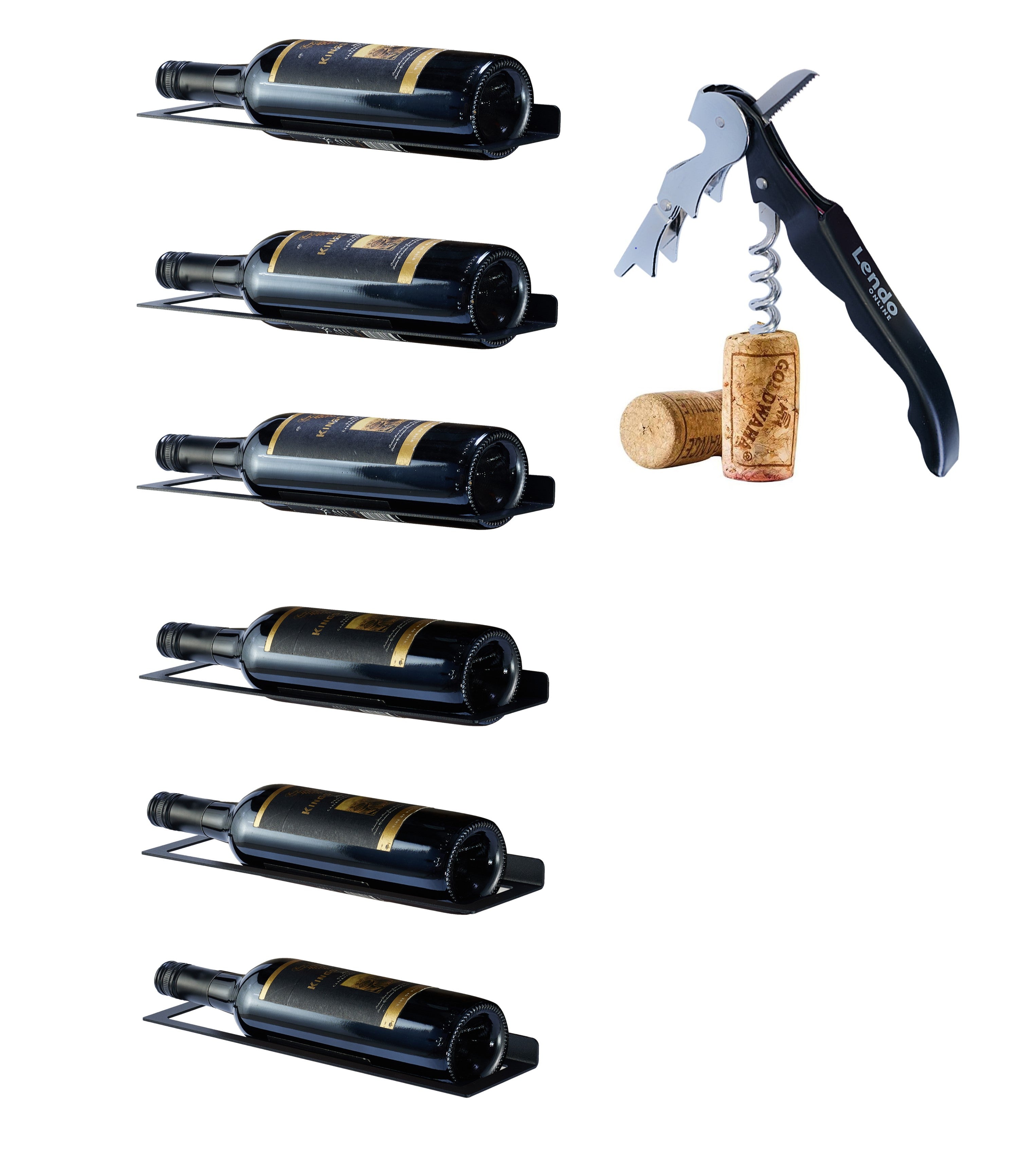 Lendo Online Wijnrek met kurkentrekker 6 flessen wandmontage zwart