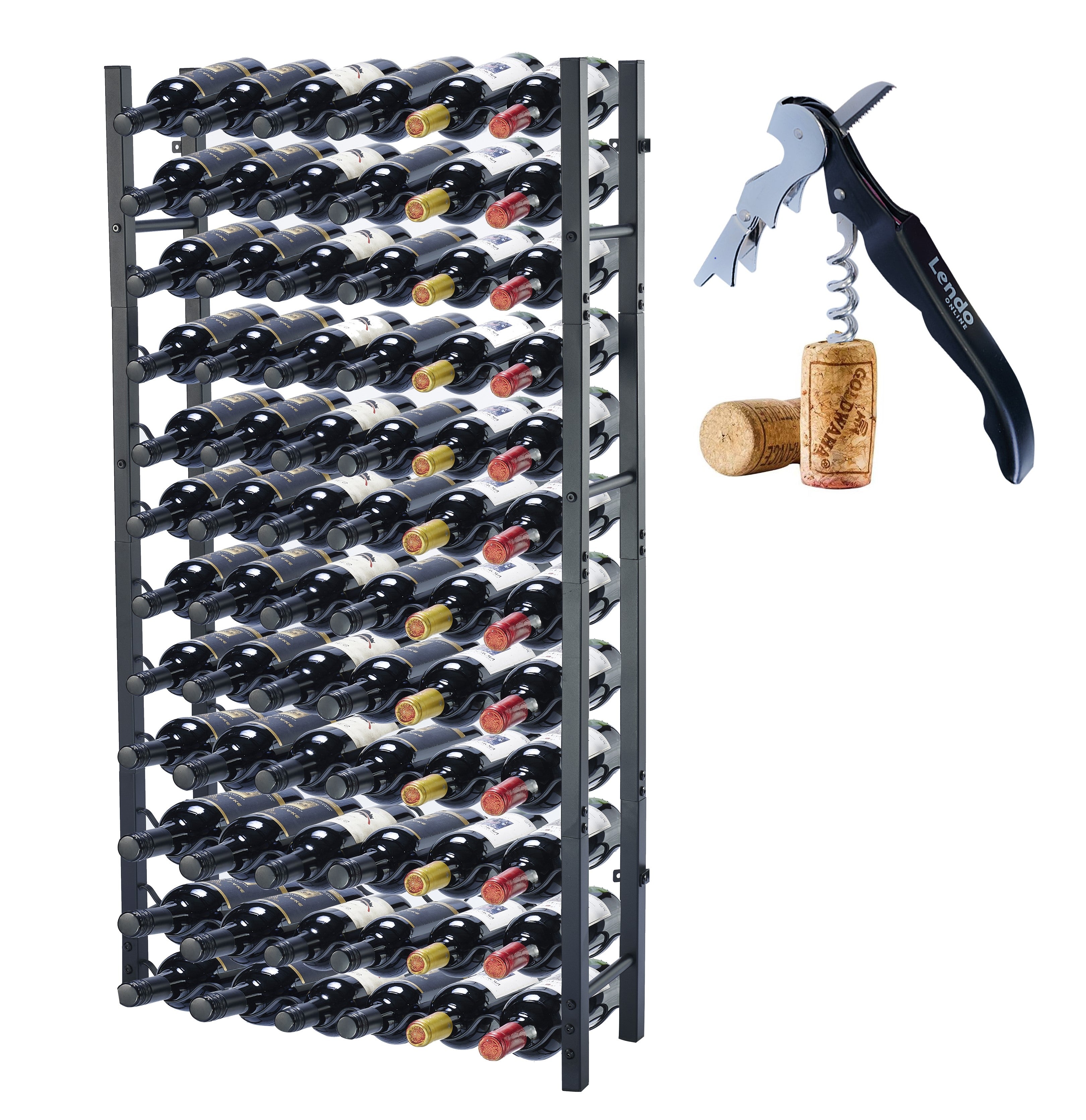 Lendo Online Wijnrek met kurkentrekker 72 flessen 65x20x120cm zwart