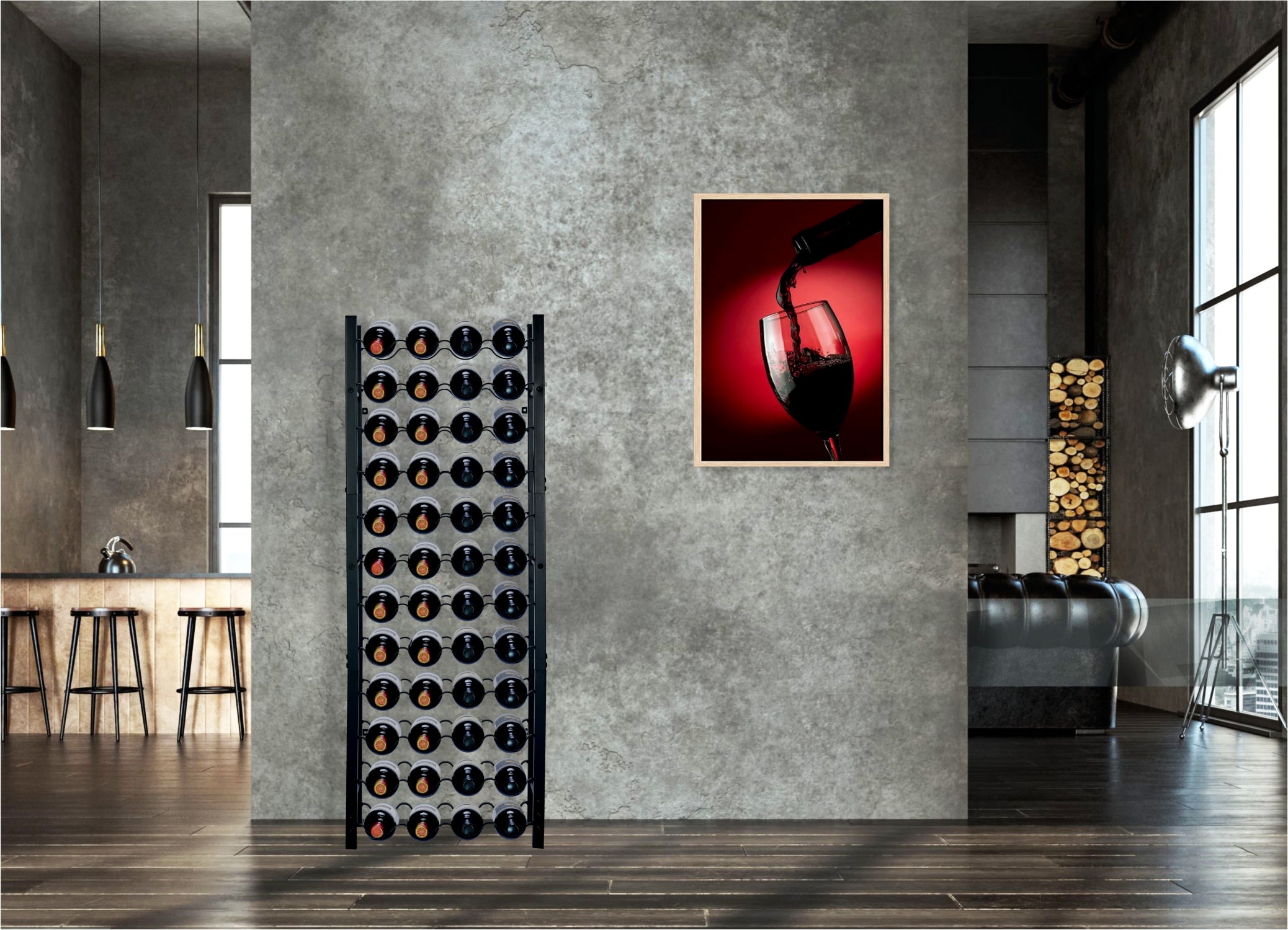 Lendo Online Wijnrek met kurkentrekker 48 flessen 45x20x120cm zwart
