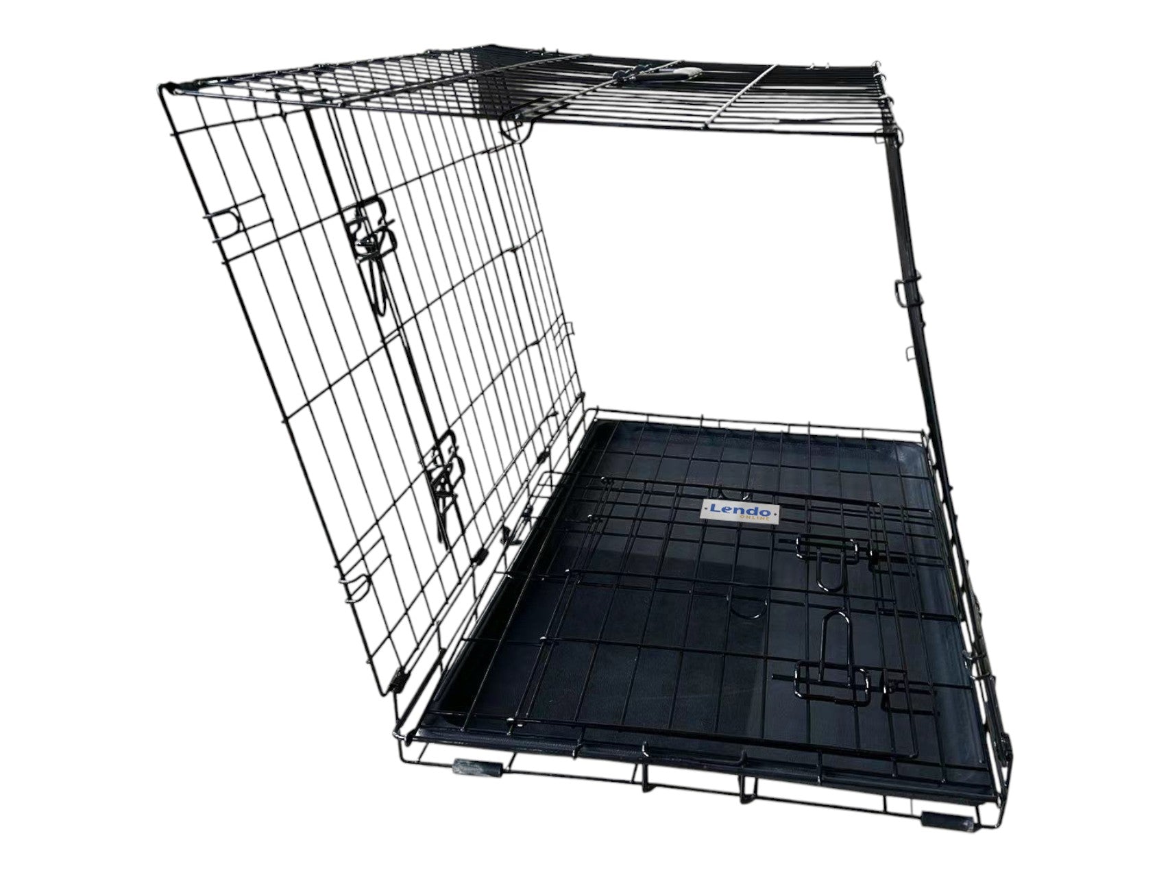 Lendo Online Hondenbench met onderbak opvouwbaar 76x47x55cm zwart staal