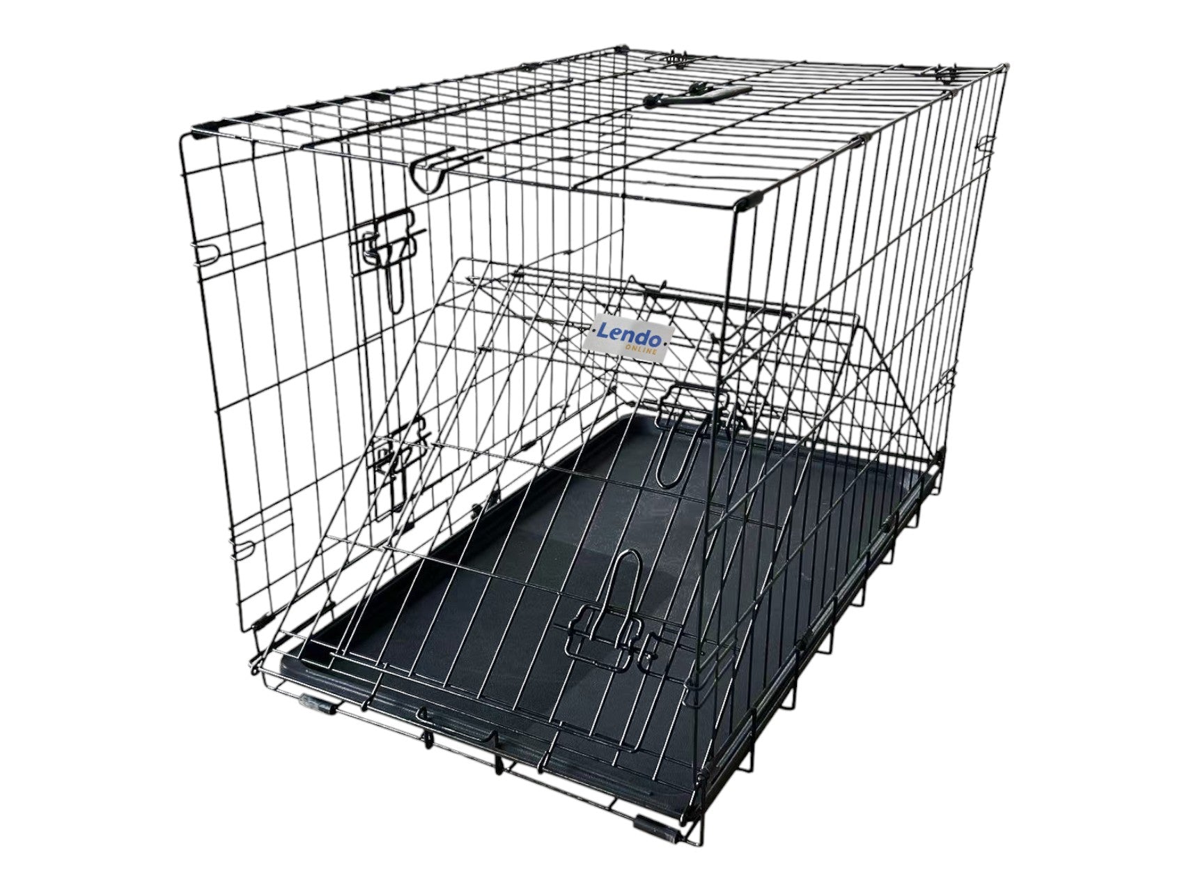 Lendo Online Hondenbench met onderbak opvouwbaar 76x47x55cm zwart staal