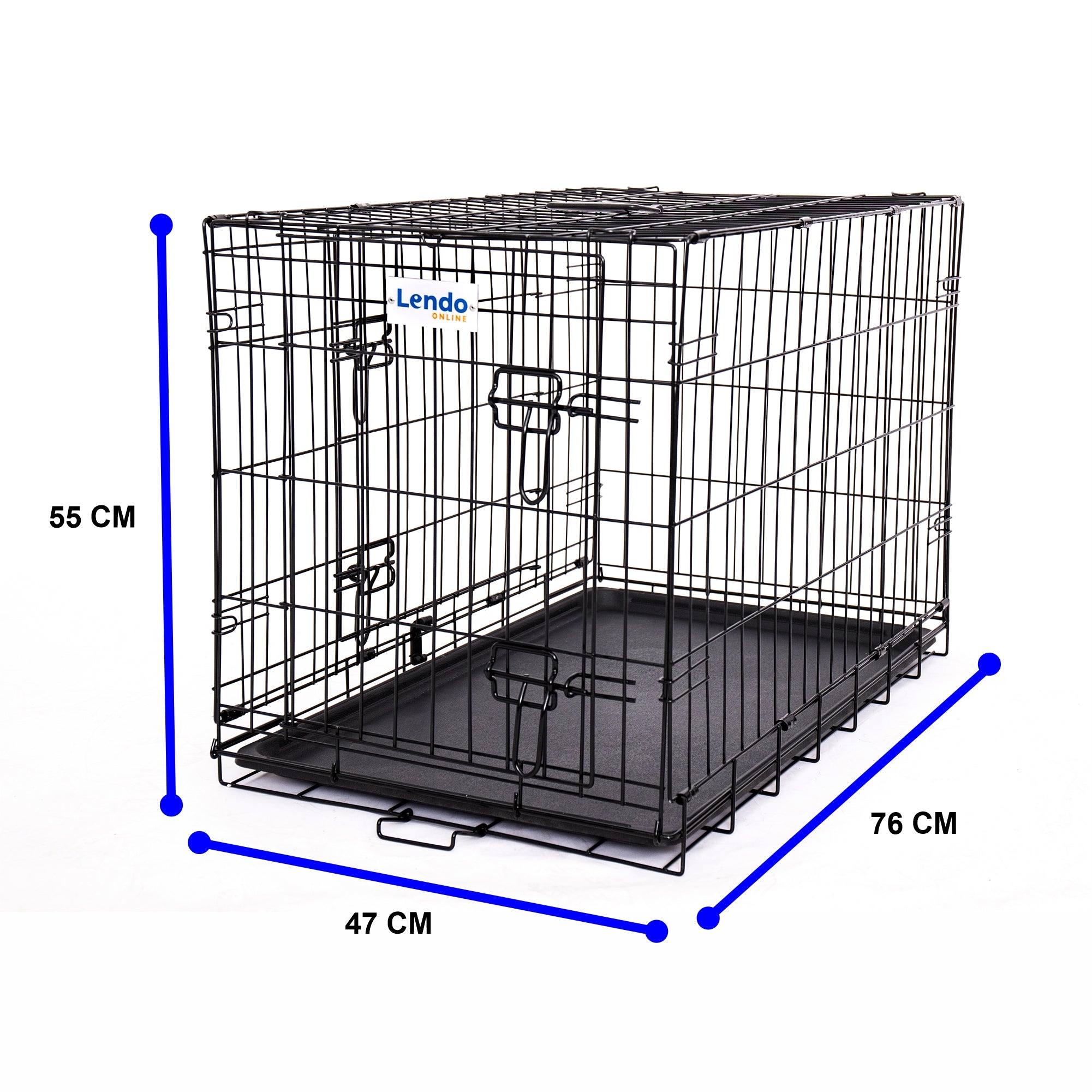 Lendo Online Hondenbench met onderbak opvouwbaar 76x47x55cm zwart staal
