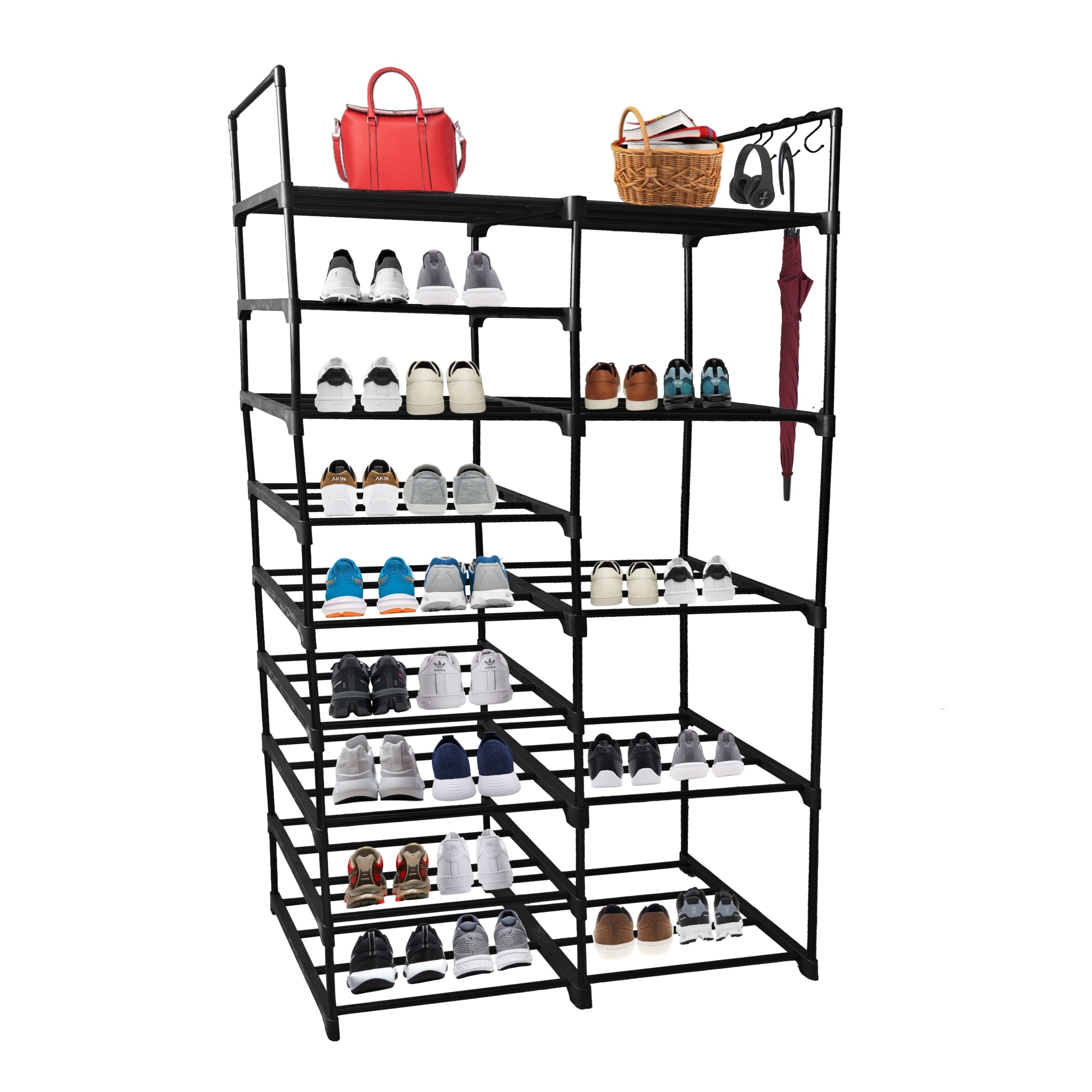 Lendo Online Schoenenrek 16 vakken 86x31x158cm gepoedercoat staal zwart