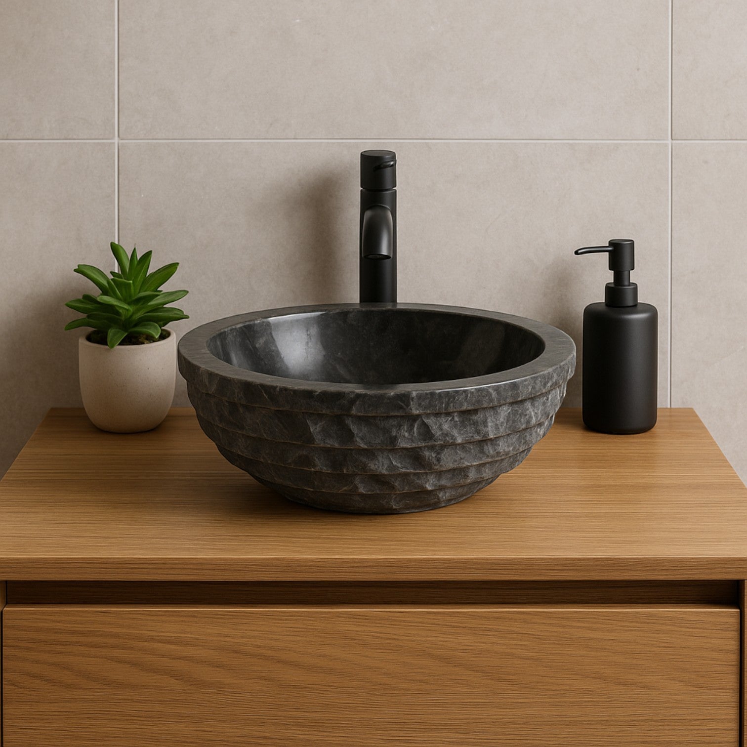 Lendo Online Wastafel rond 40x40x15cm marmer zwart