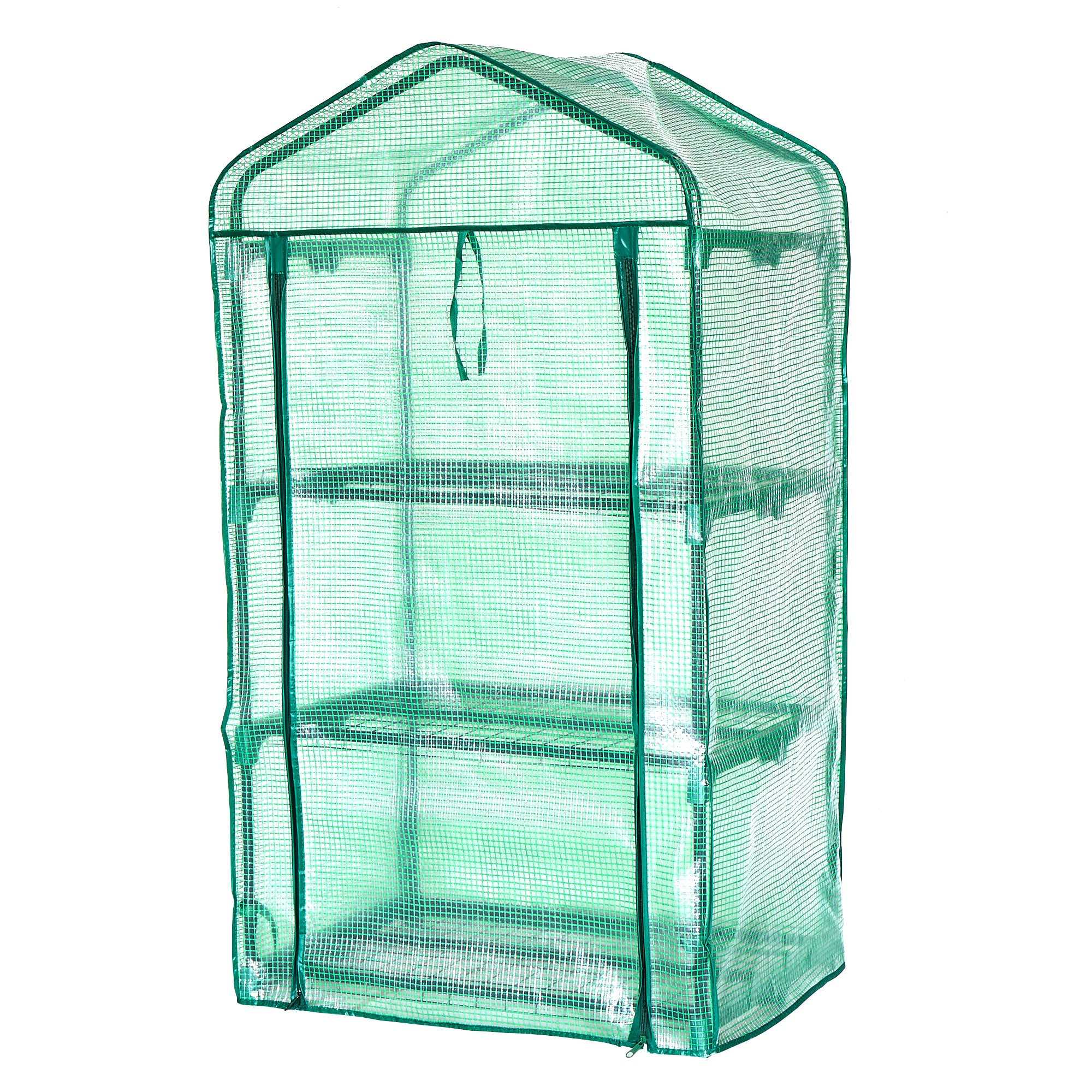 Lendo Online Tuinkas 3 etages PE folie en wielen 69x49x130cm staal groen
