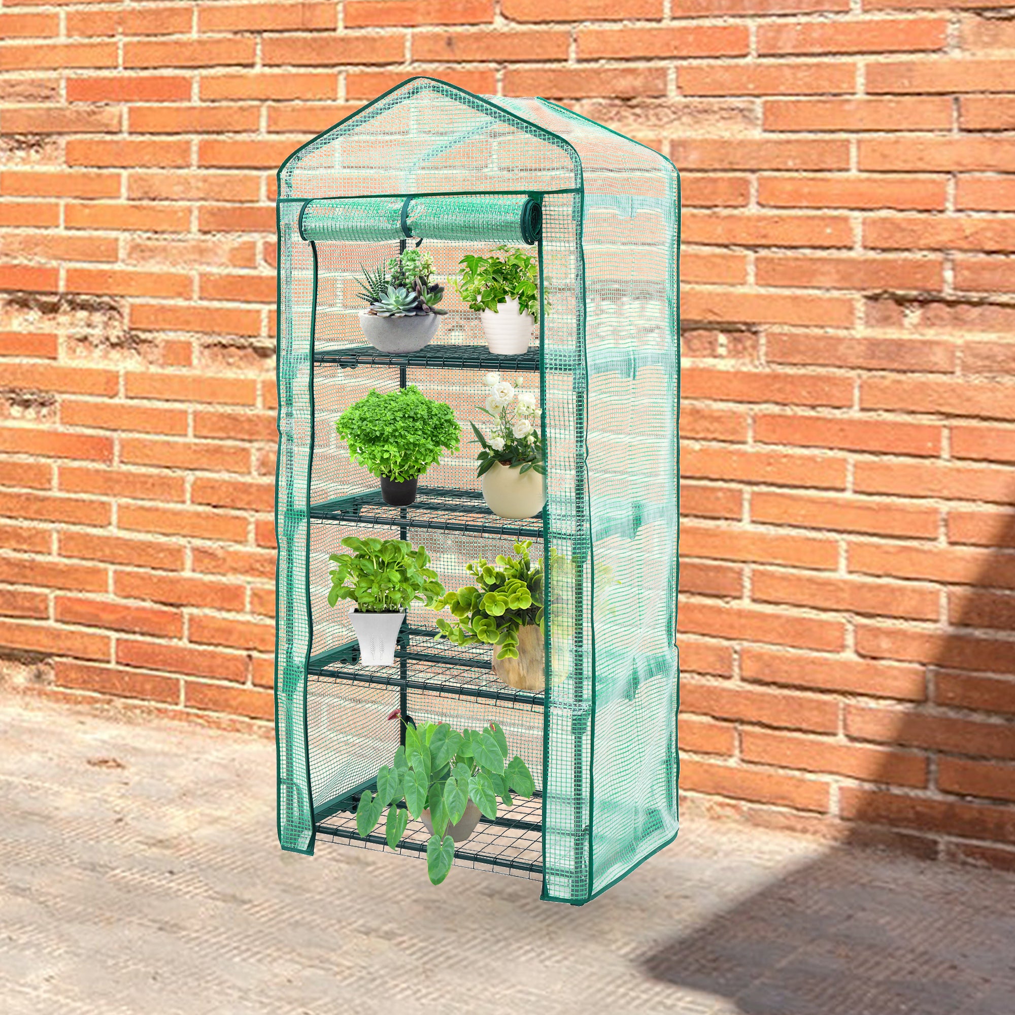 Lendo Online Gartengewächshaus 4 Etagen PE-Abdeckung 69x49x160cm Stahl