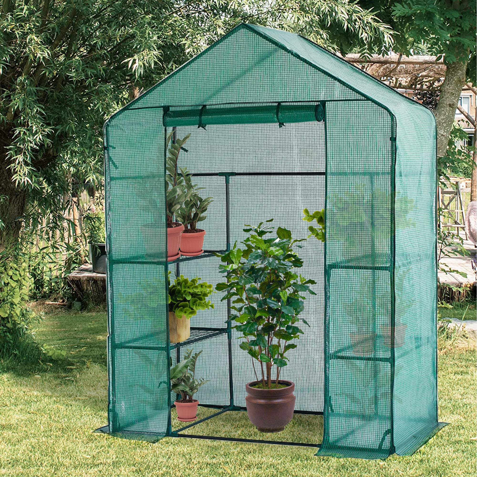 Lendo Online Serre de jardin 3 étages couverture PE 143x73x195cm acier