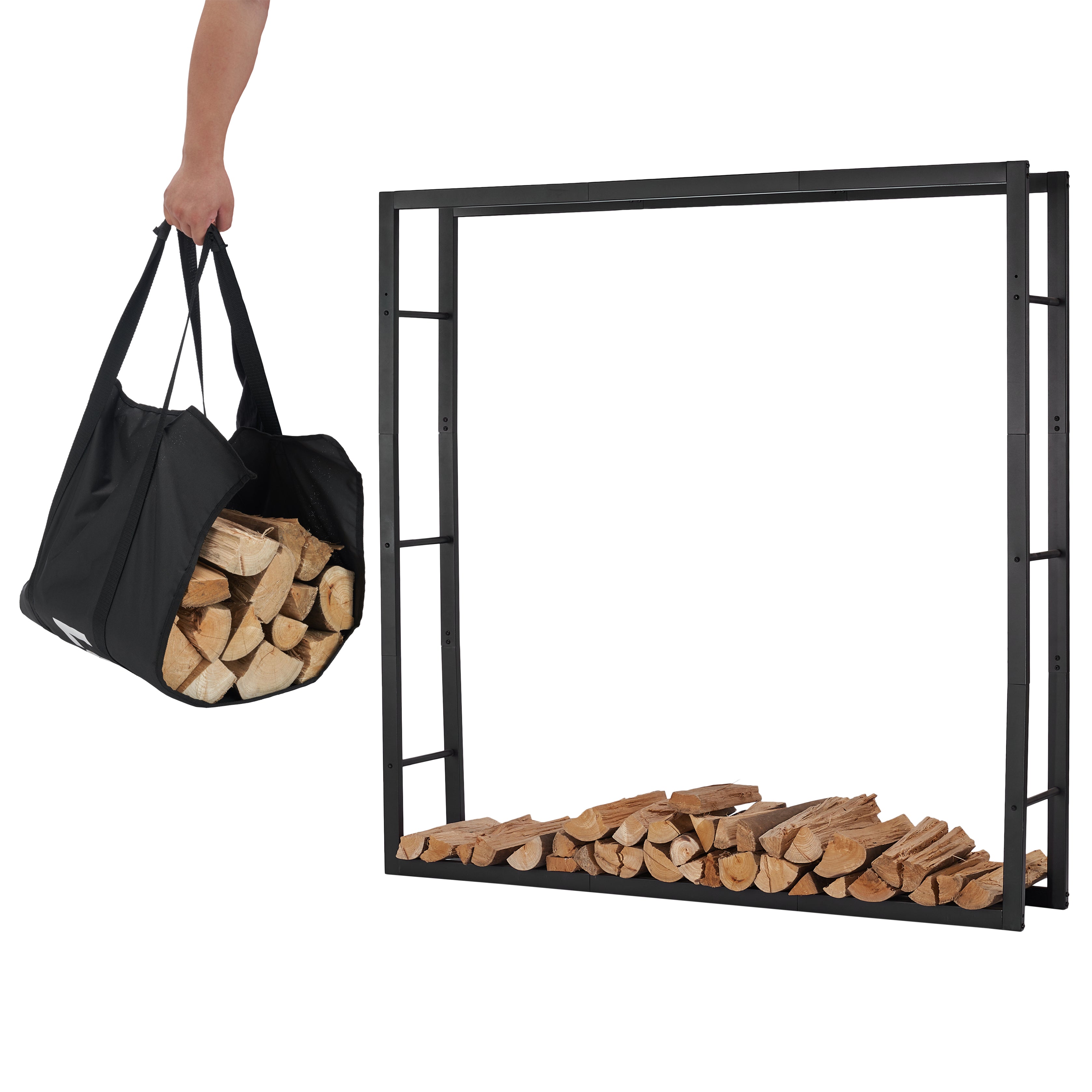 Lendo Online Brandhoutrek 148x25x148cm draagtas gepoedercoat staal zwart
