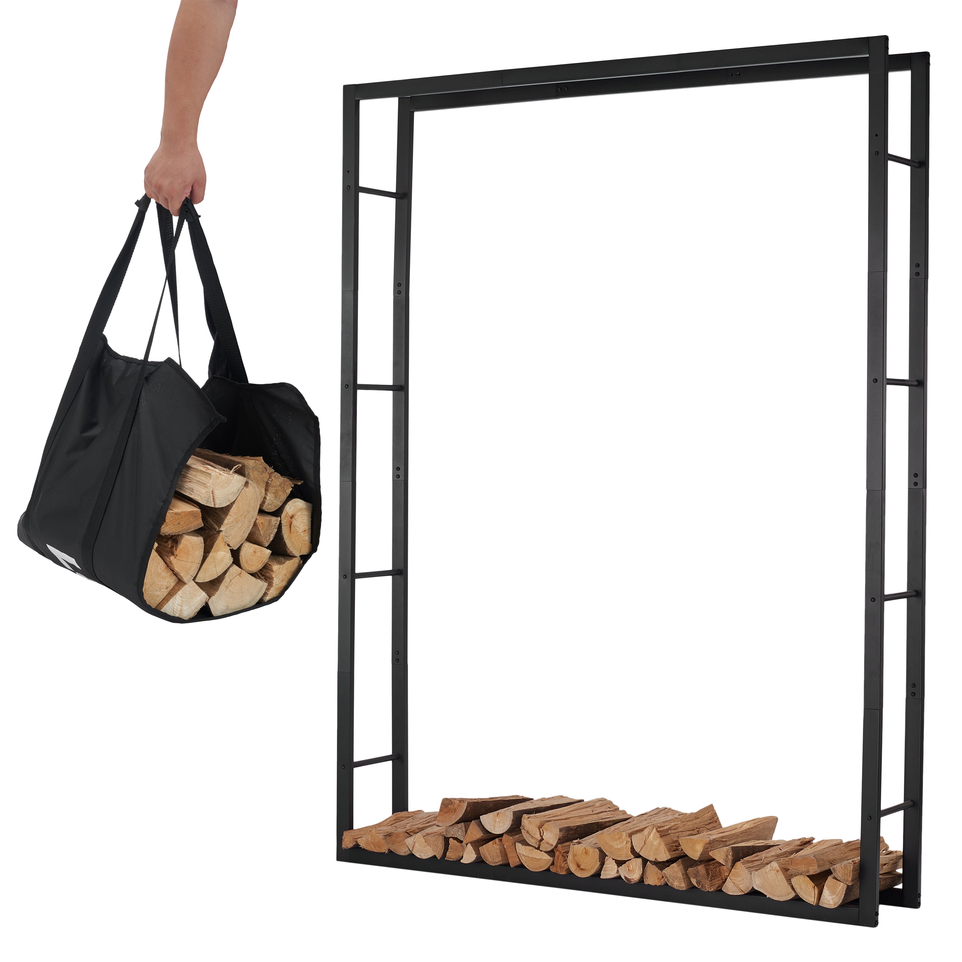Lendo Online Brandhoutrek 148x25x196cm draagtas gepoedercoat staal zwart