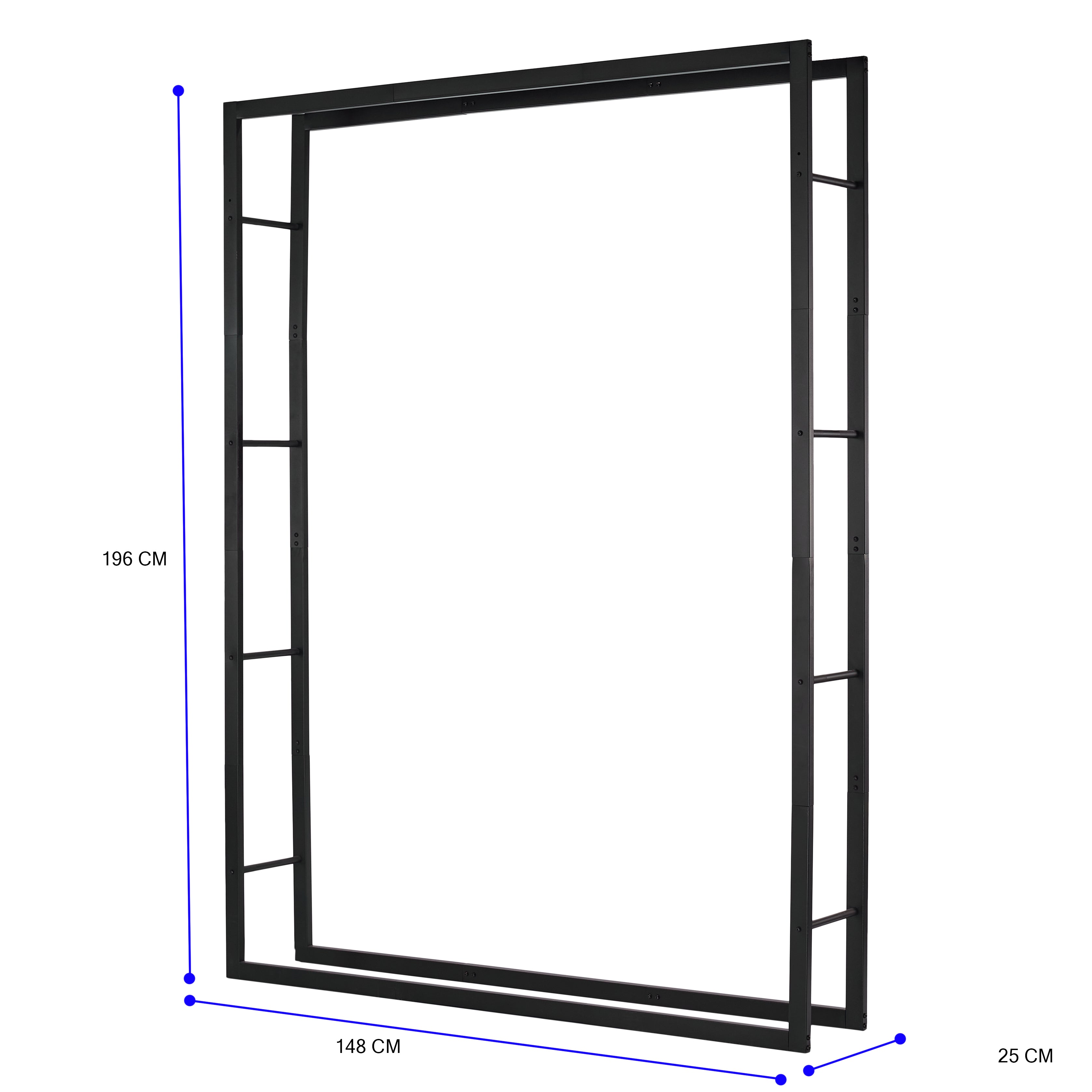 Lendo Online Brandhoutrek 148x25x196cm draagtas gepoedercoat staal zwart
