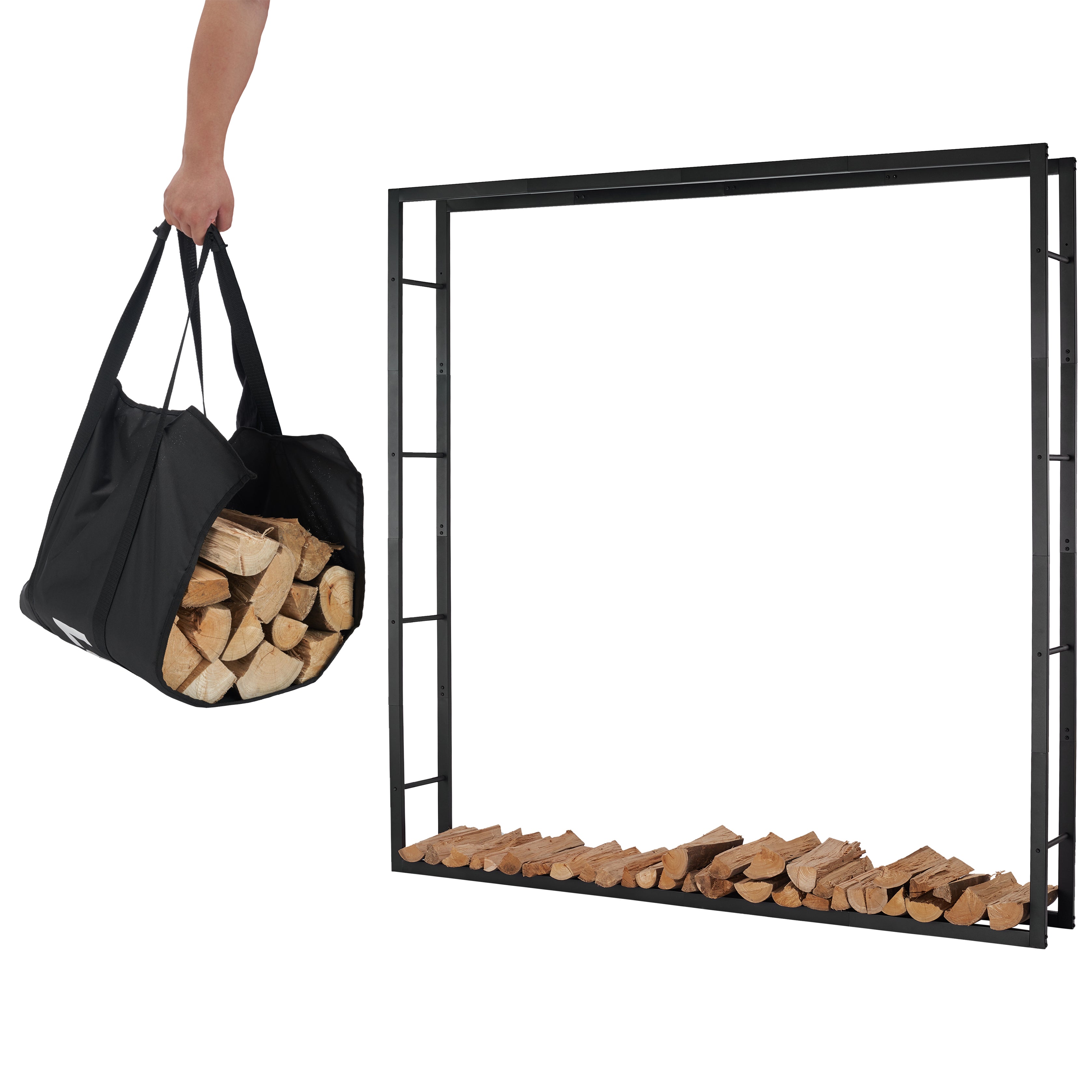 Lendo Online Brandhoutrek 196x25x196cm draagtas gepoedercoat staal zwart