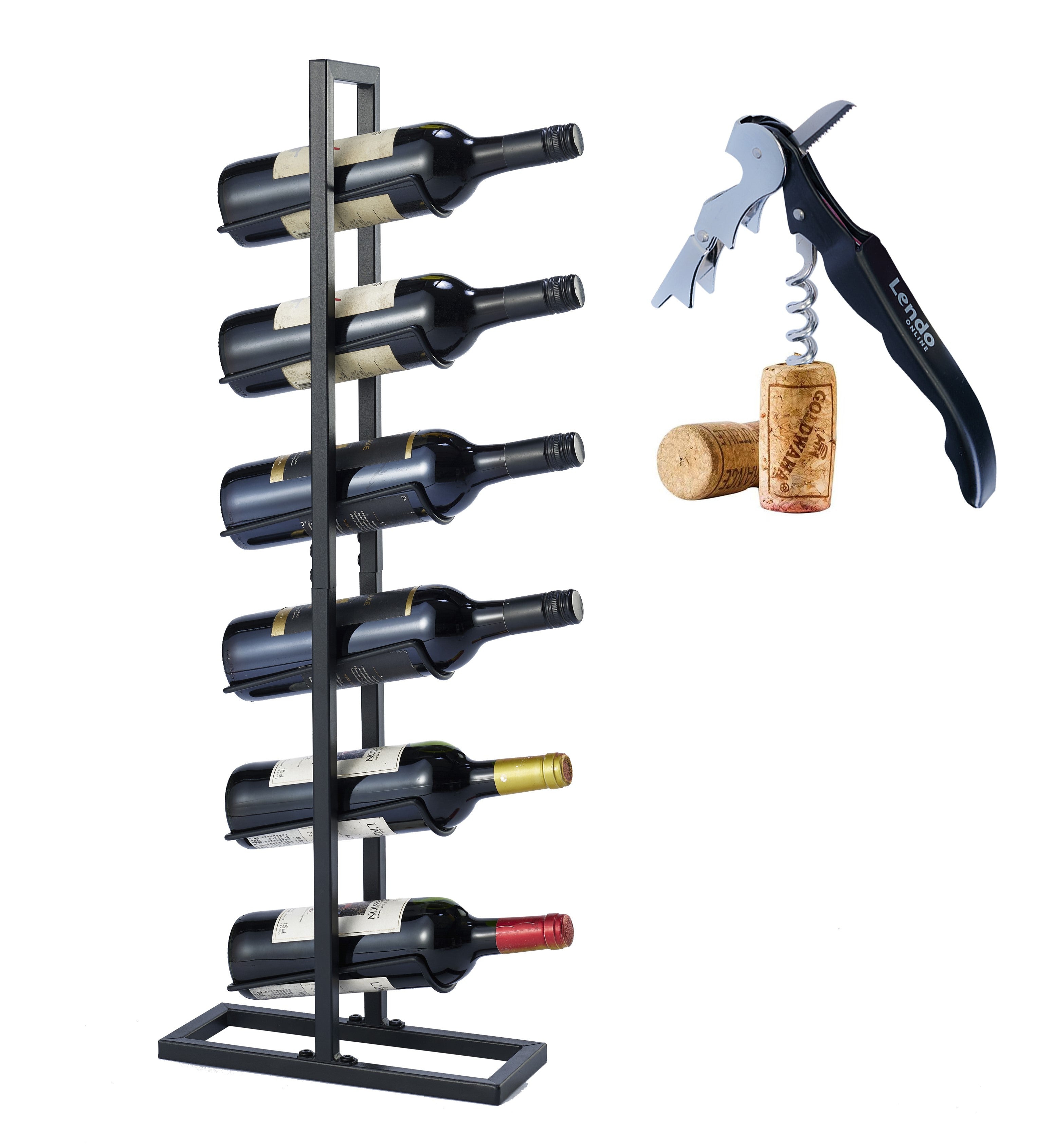 Lendo Online Weinregal mit Korkenzieher 6 Flaschen 31x12x84cm schwarz