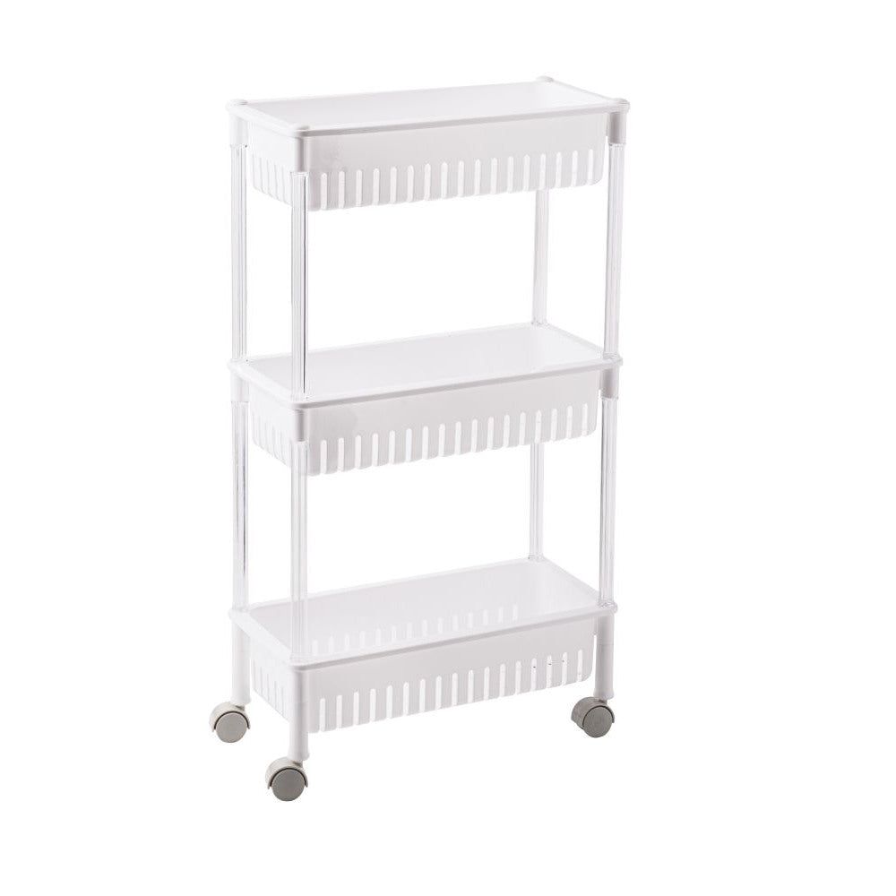 Opberg trolley 3 manden 45x21x80 cm met opbergkratten/ opbergrek wit