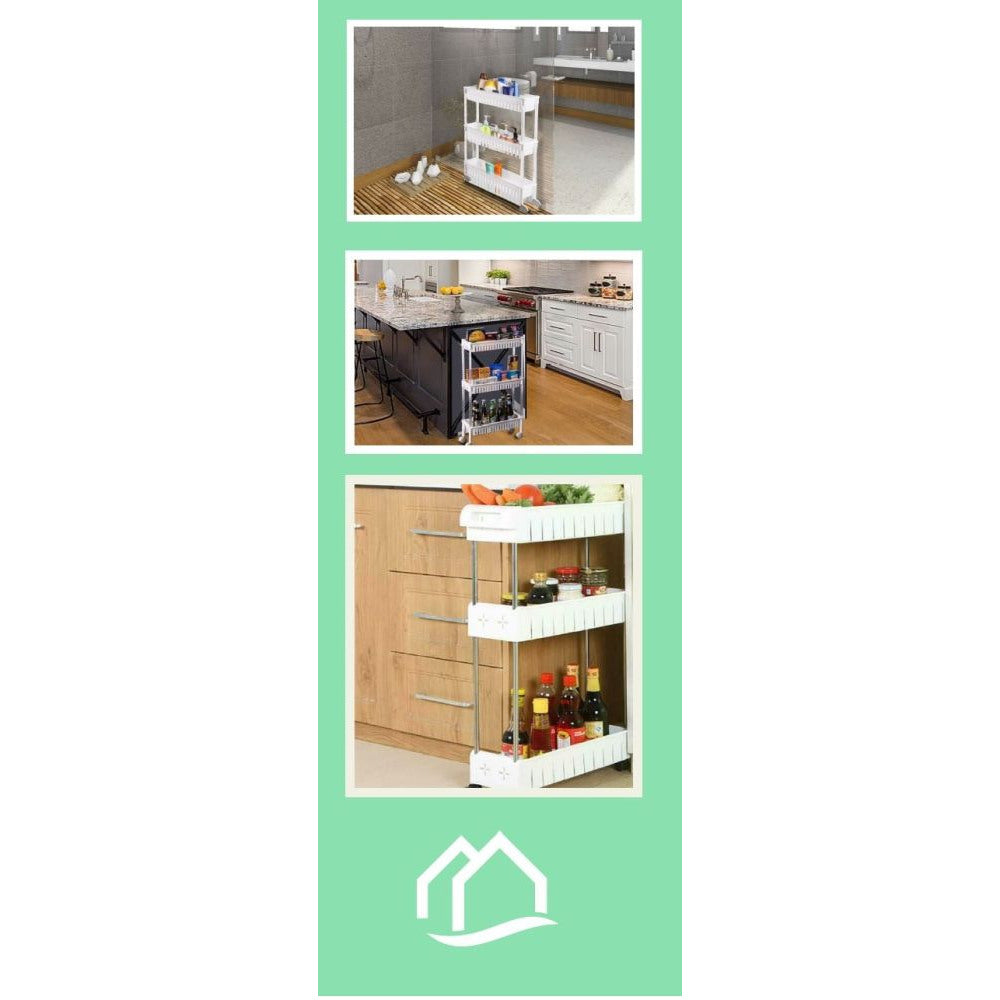 Opberg trolley 3 manden 45x21x80 cm met opbergkratten/ opbergrek wit