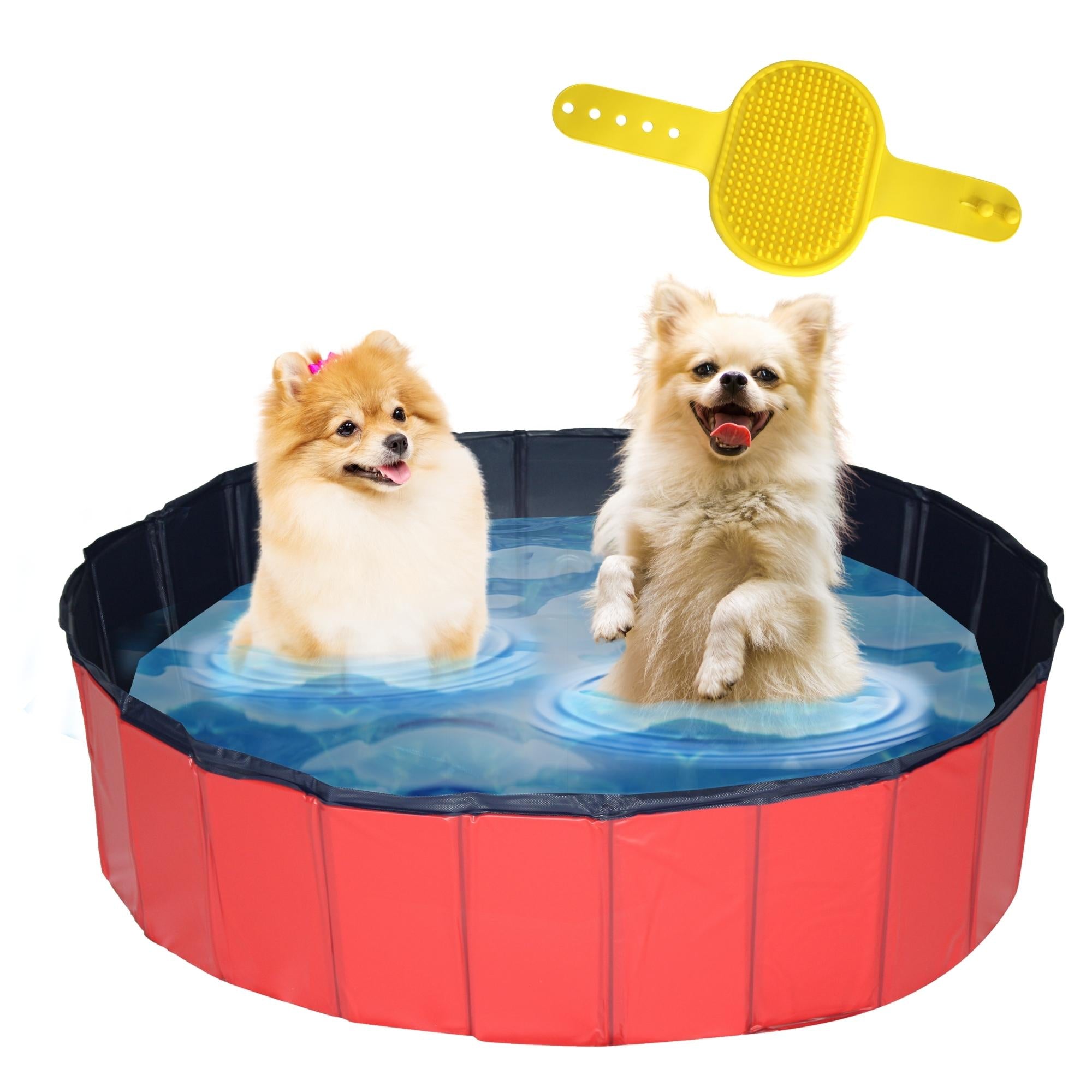 Lendo Online Hondenzwembad met borstel Ø120x30cm PVC rood