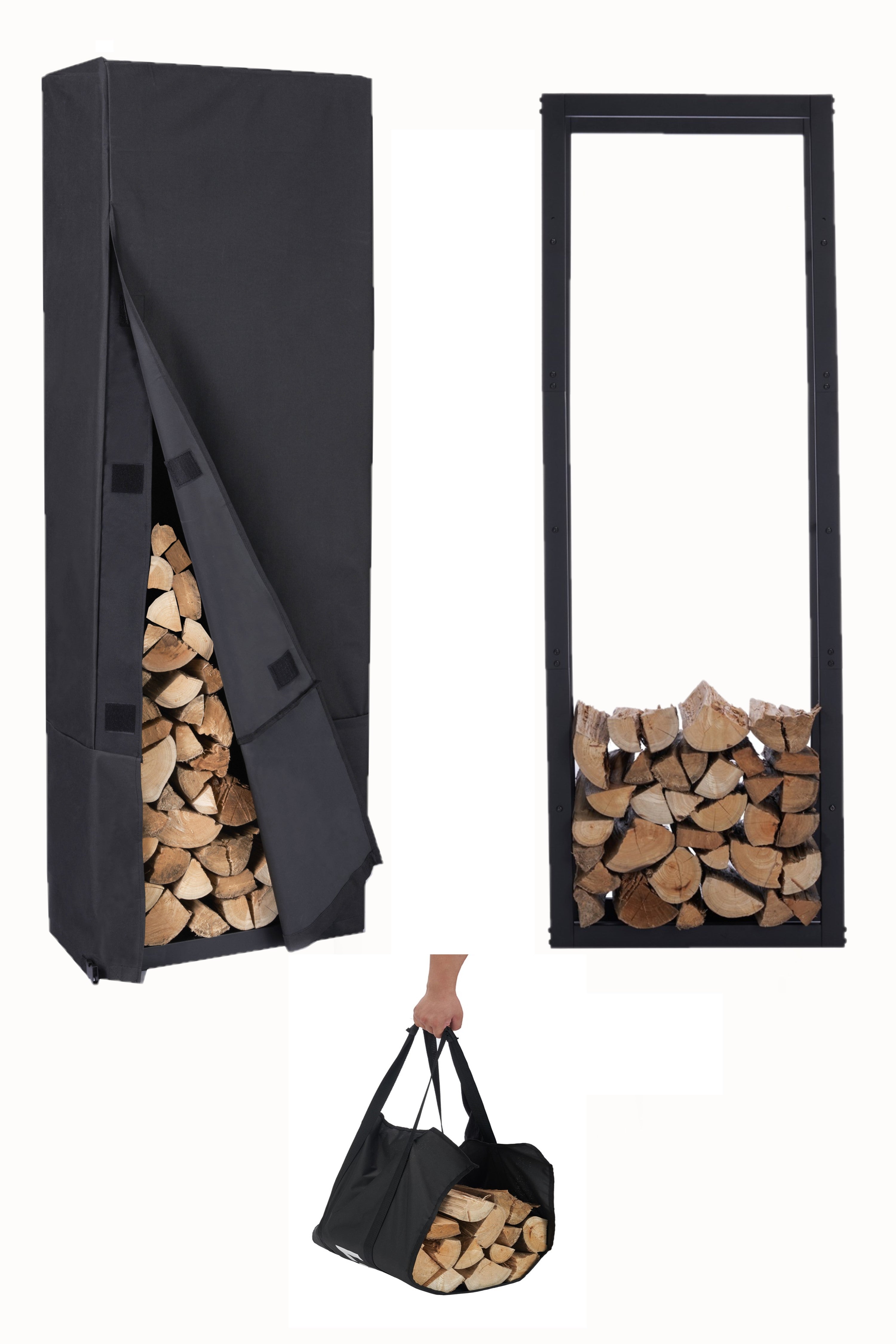 Lendo Online Brandhoutrek 50x25x148cm draagtas gepoedercoat staal zwart