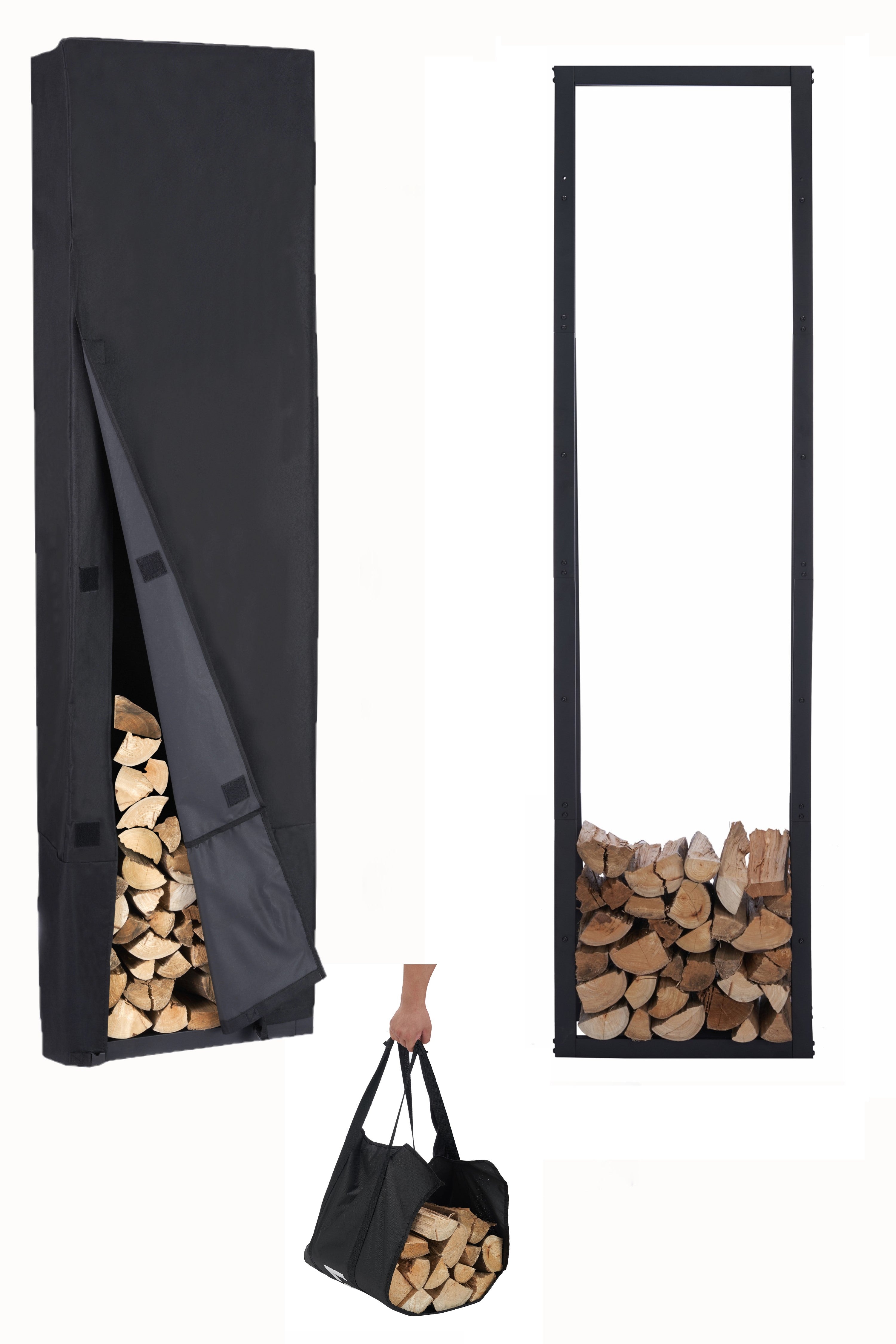 Lendo Online Kaminholzregal und Schutzhülle 50x25x196cm schwarz