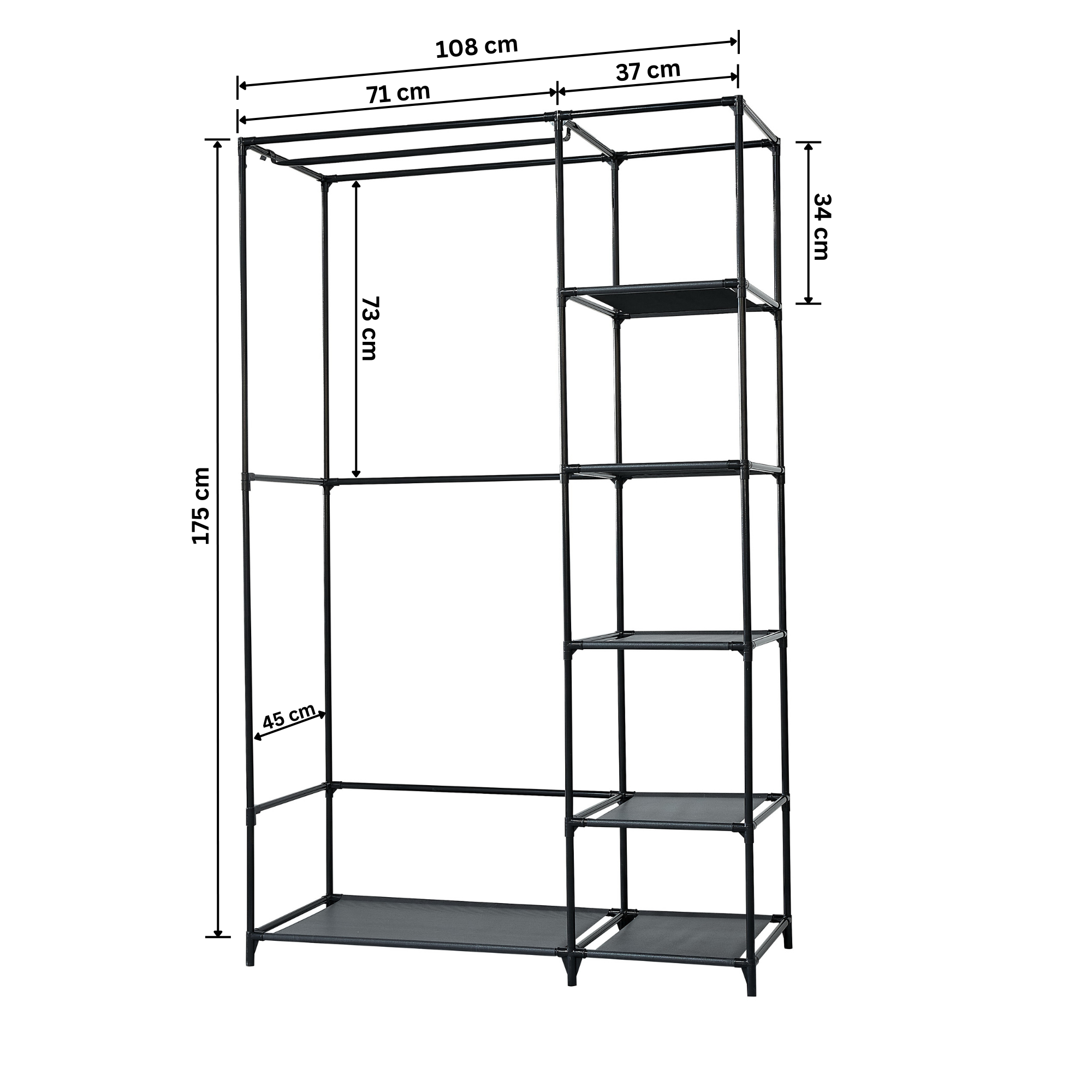 Lendo Online Kledingkast opvouwbaar 110x45x175cm zwart