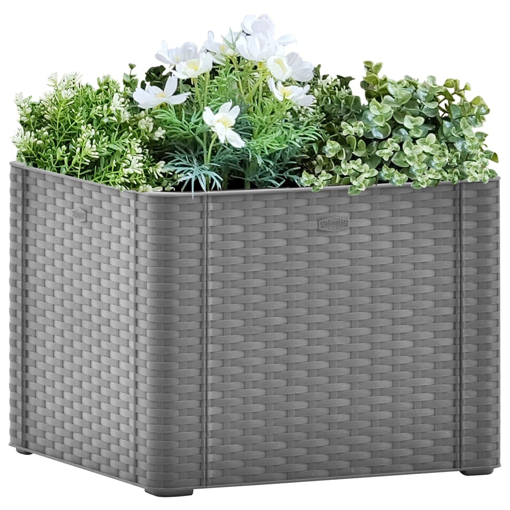 Plantenbak hoog met zelfbewateringssysteem 43x43x33 cm grijs