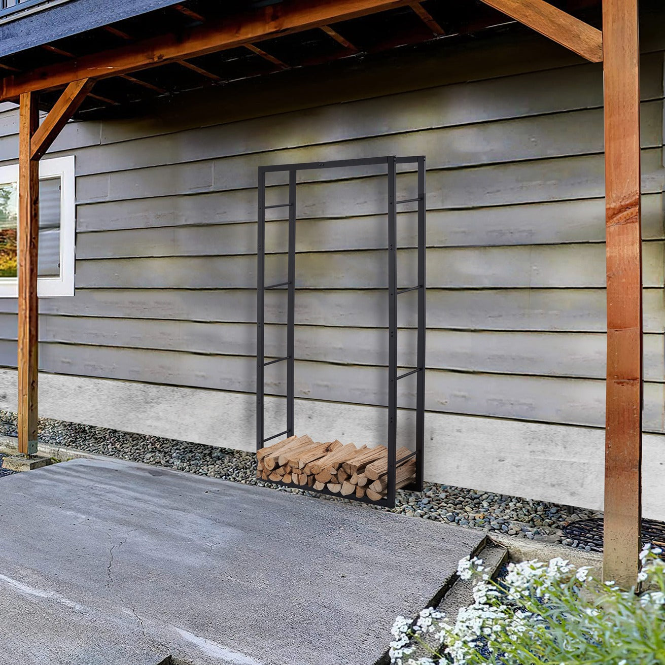 Lendo Online Support à bois de chauffage et housse de protection 100x25x196cm noir