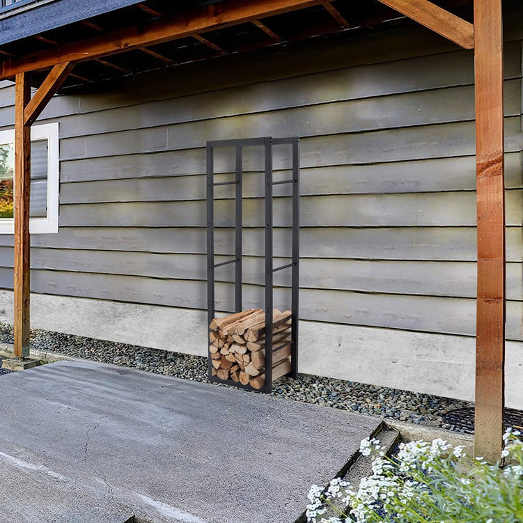 Lendo Online Support à bois de chauffage 50x25x148cm sac de transport acier noir