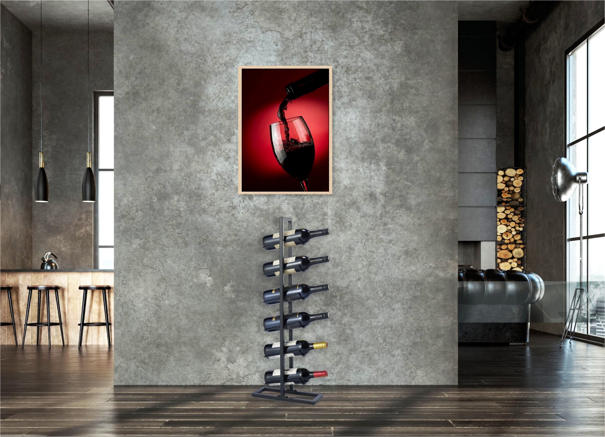 Lendo Online Wijnrek met kurkentrekker 6 flessen 17x21x84cm zwart