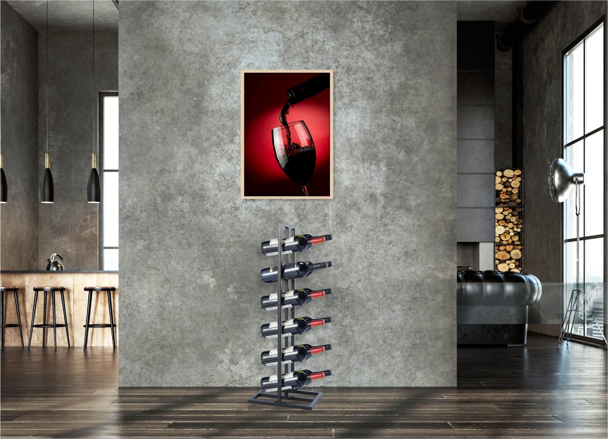 Lendo Online Wijnrek met kurkentrekker 12 flessen 31x21x84cm zwart