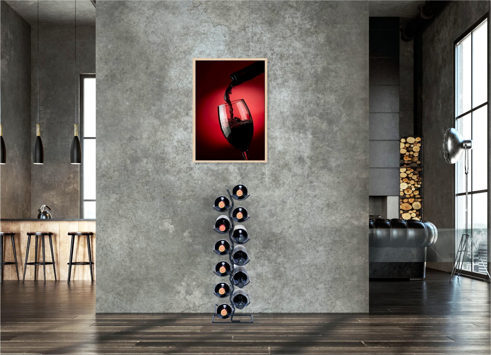 Lendo Online Wijnrek met kurkentrekker 12 flessen 22x16x70cm zwart