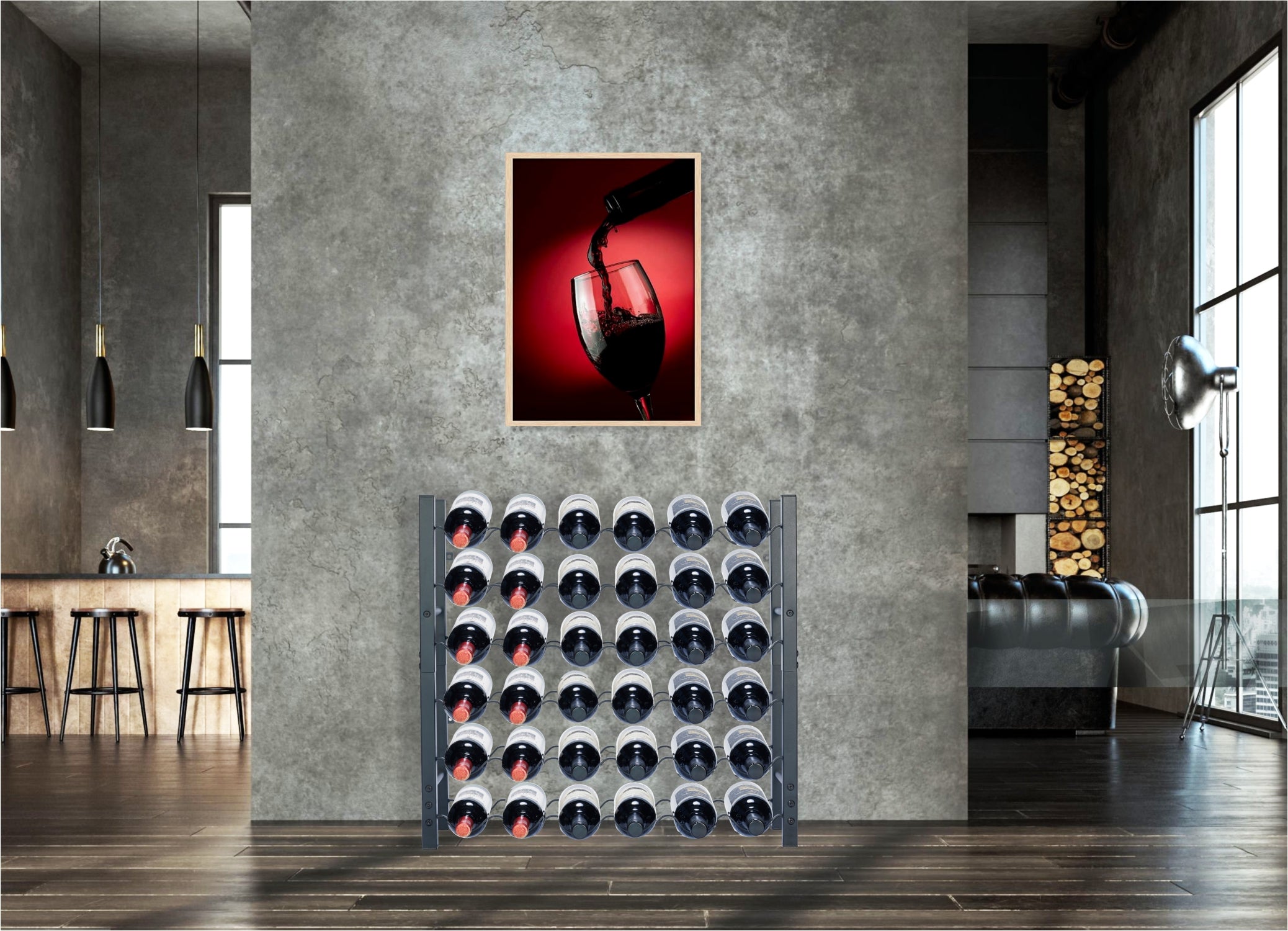 Lendo Online Wijnrek met kurkentrekker 36 flessen 65x20x60cm zwart