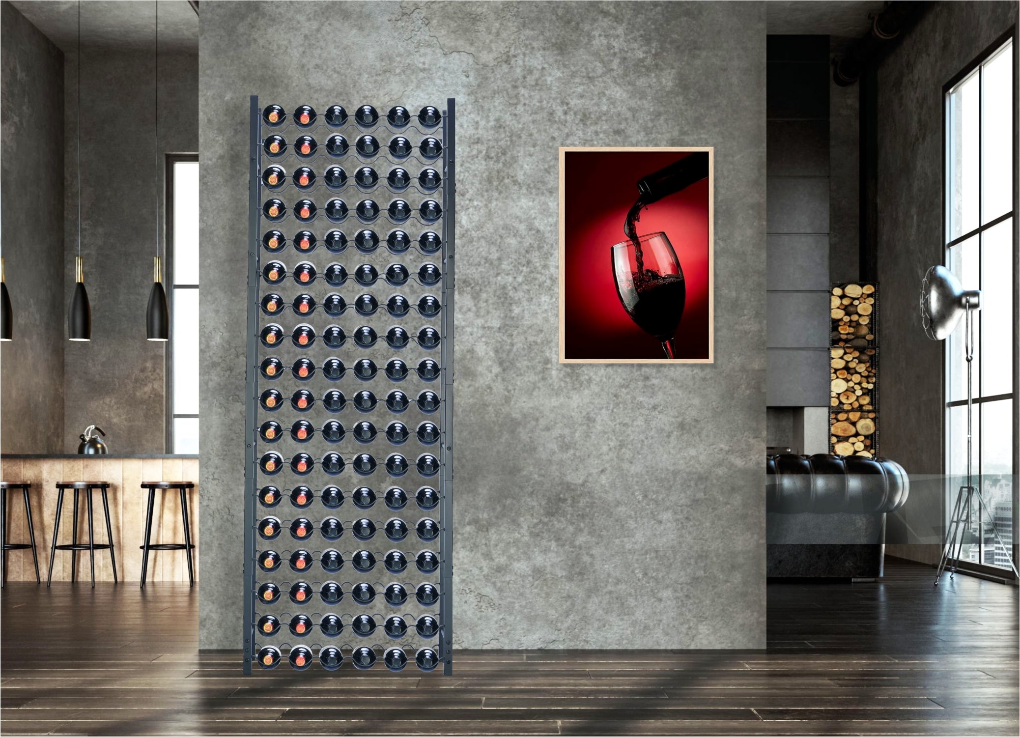 Lendo Online Wijnrek met kurkentrekker 108 flessen 65x20x180cm zwart