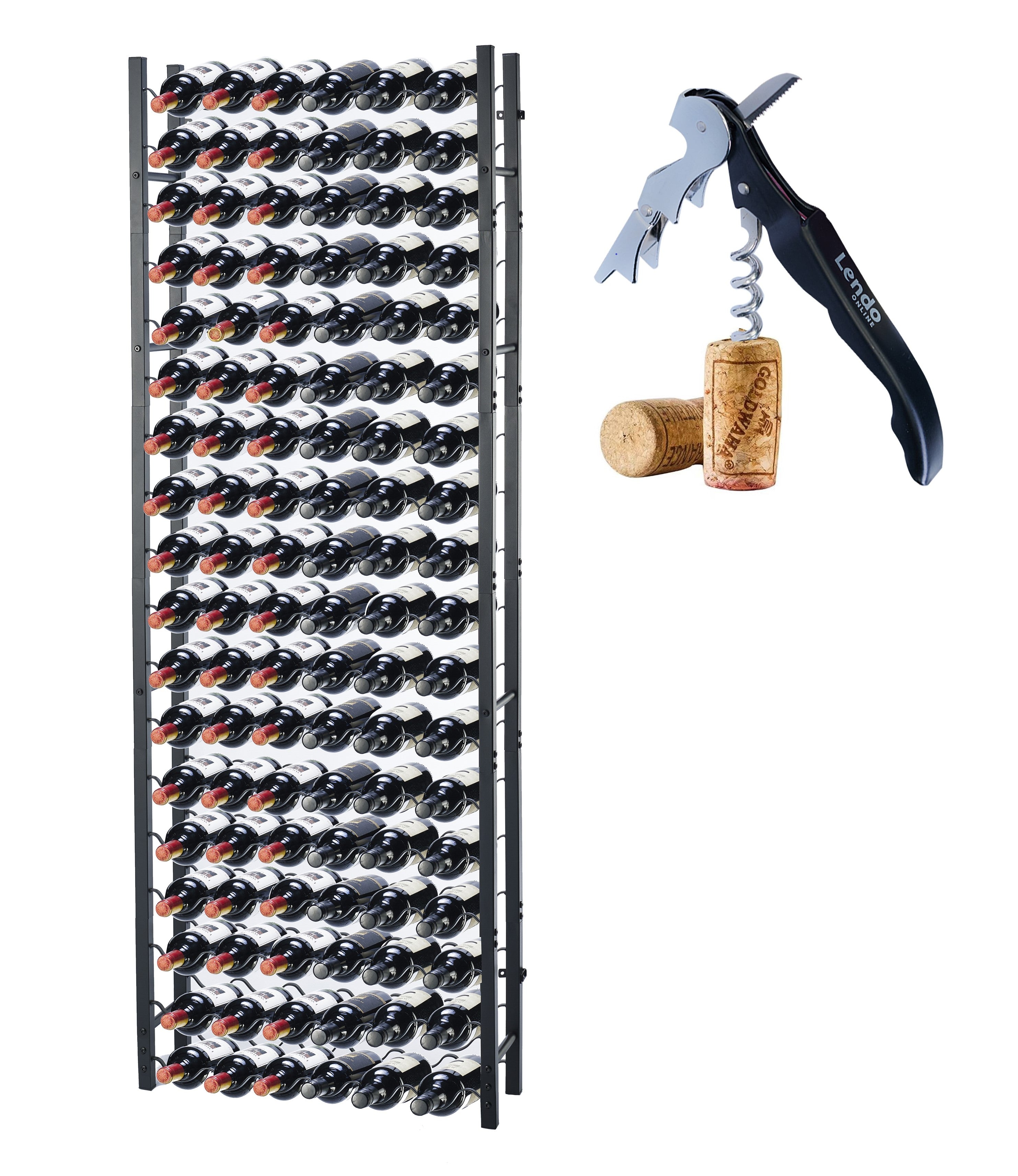 Lendo Online Wijnrek met kurkentrekker 108 flessen 65x20x180cm zwart