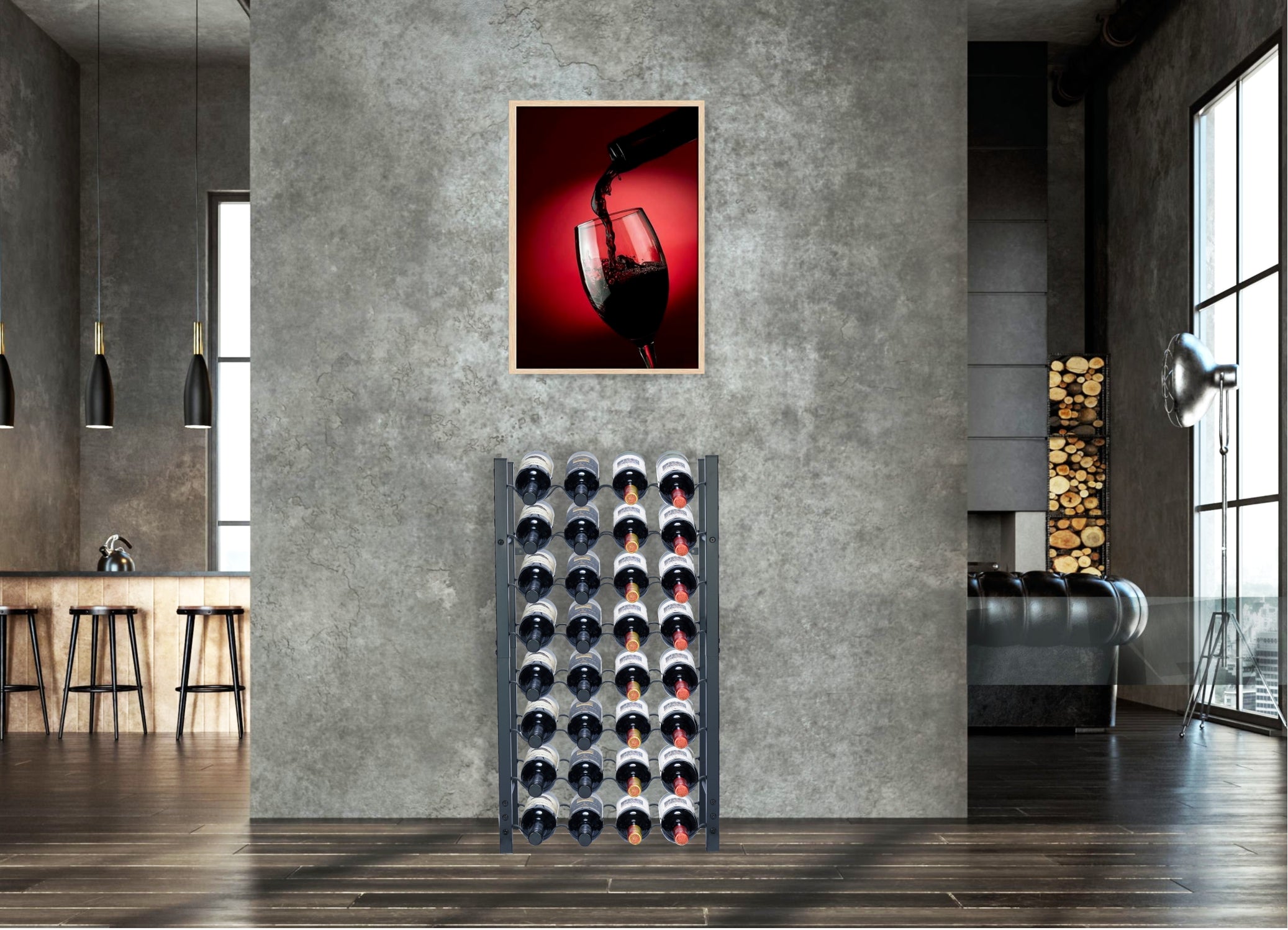 Lendo Online Wijnrek met kurkentrekker 32 flessen 45x20x80cm zwart