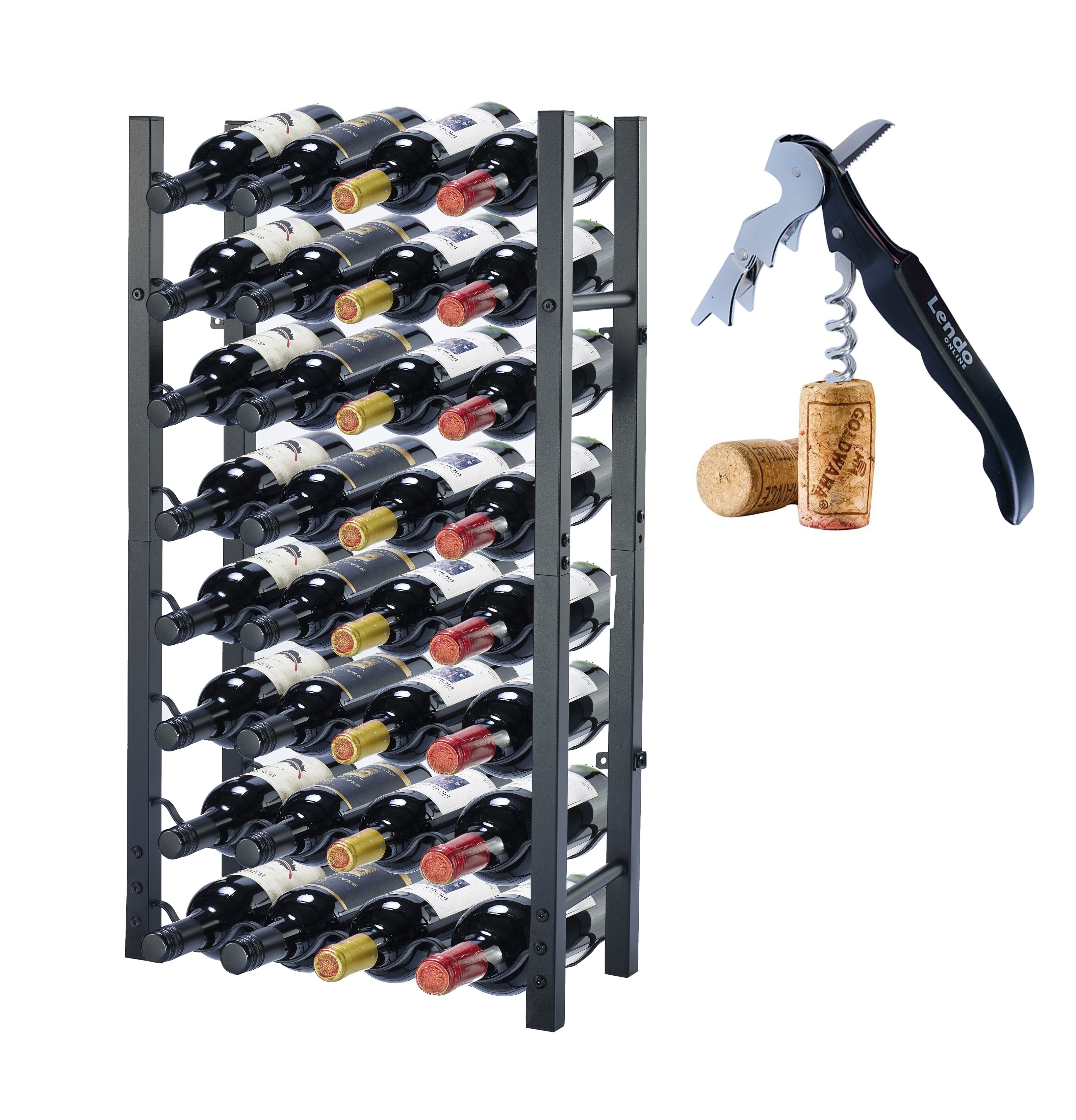 Lendo Online Wijnrek met kurkentrekker 32 flessen 45x20x80cm zwart