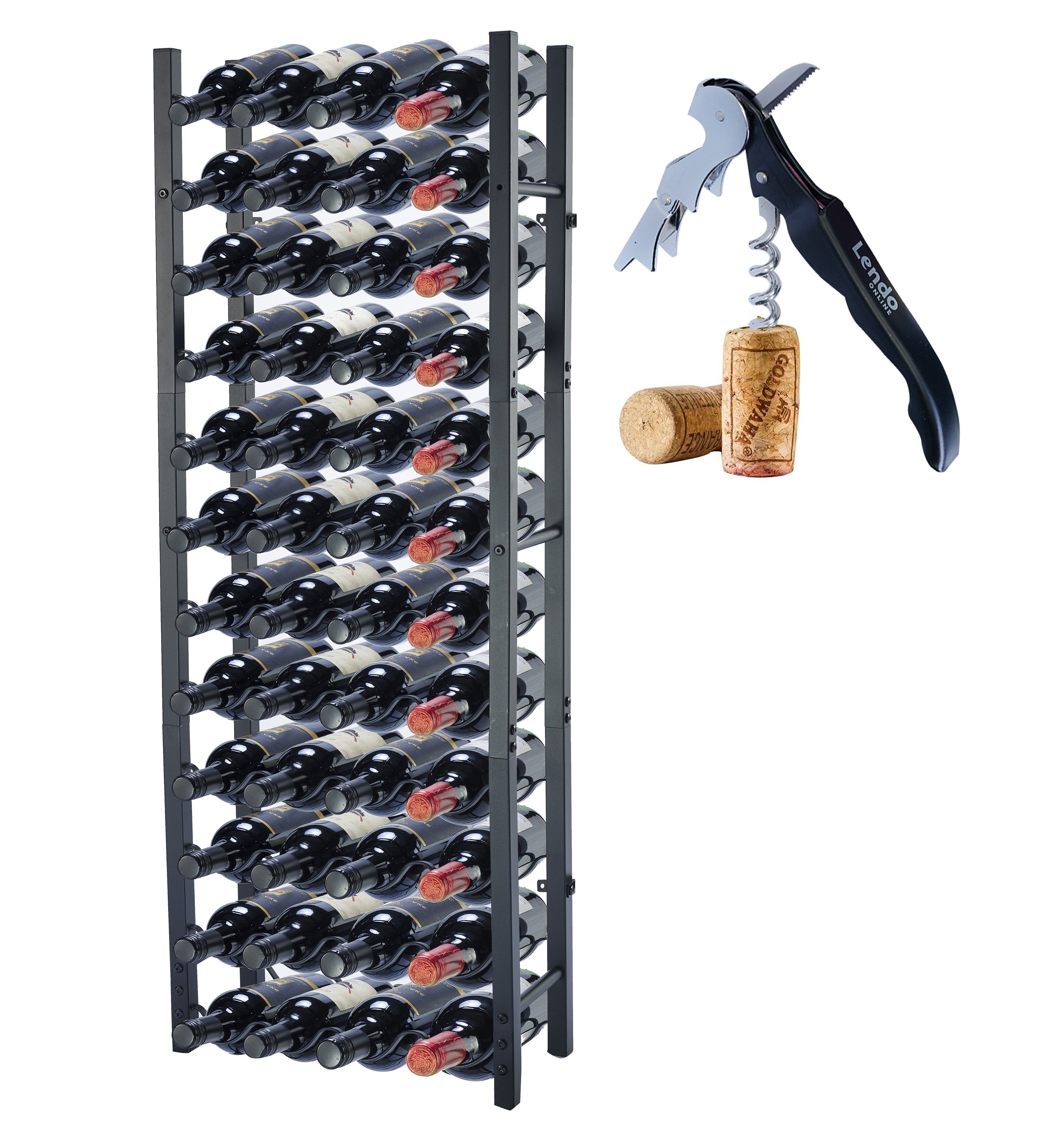 Lendo Online Wijnrek met kurkentrekker 48 flessen 45x20x120cm zwart