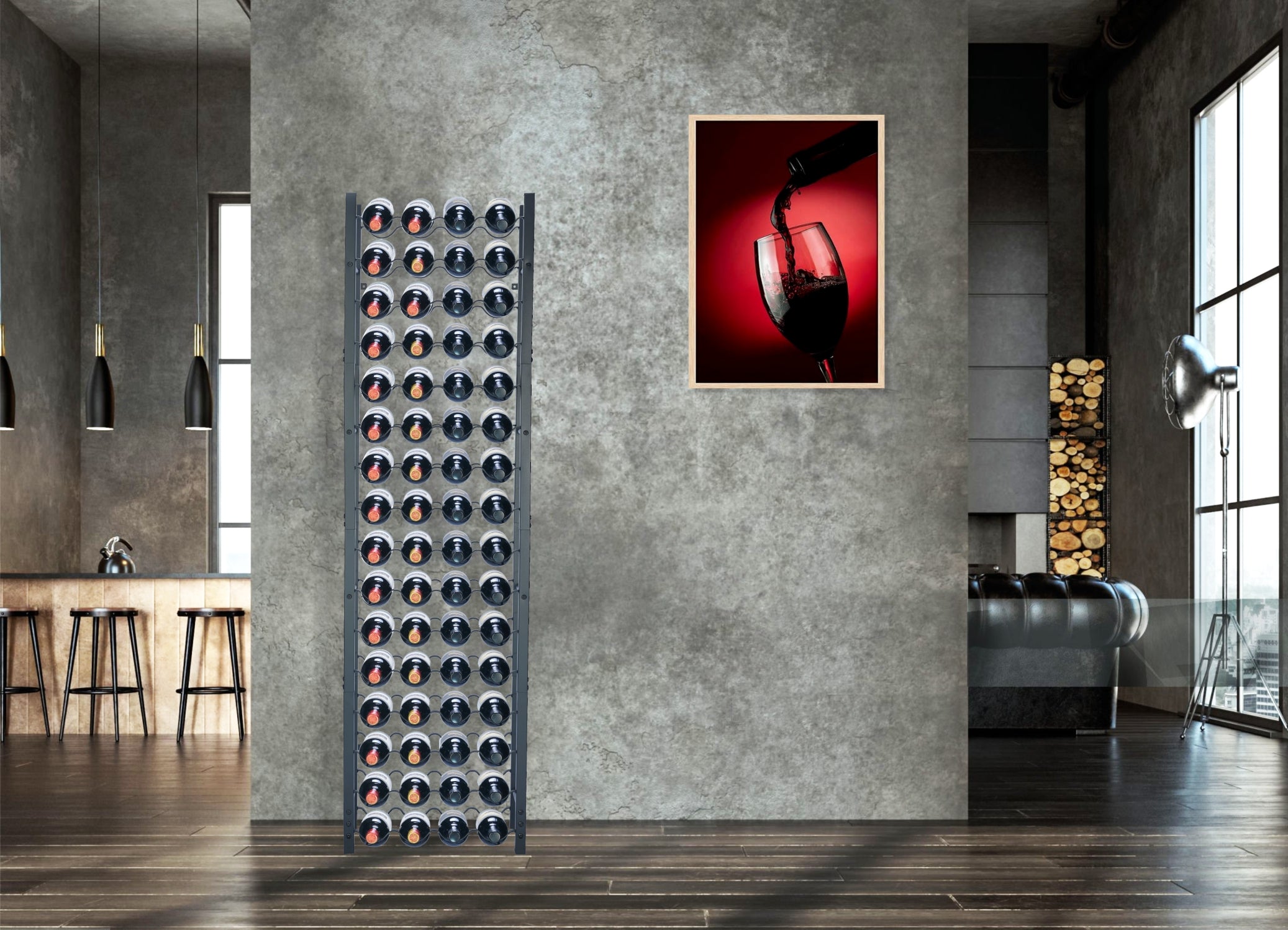 Lendo Online Wijnrek met kurkentrekker 64 flessen 45x20x160cm zwart