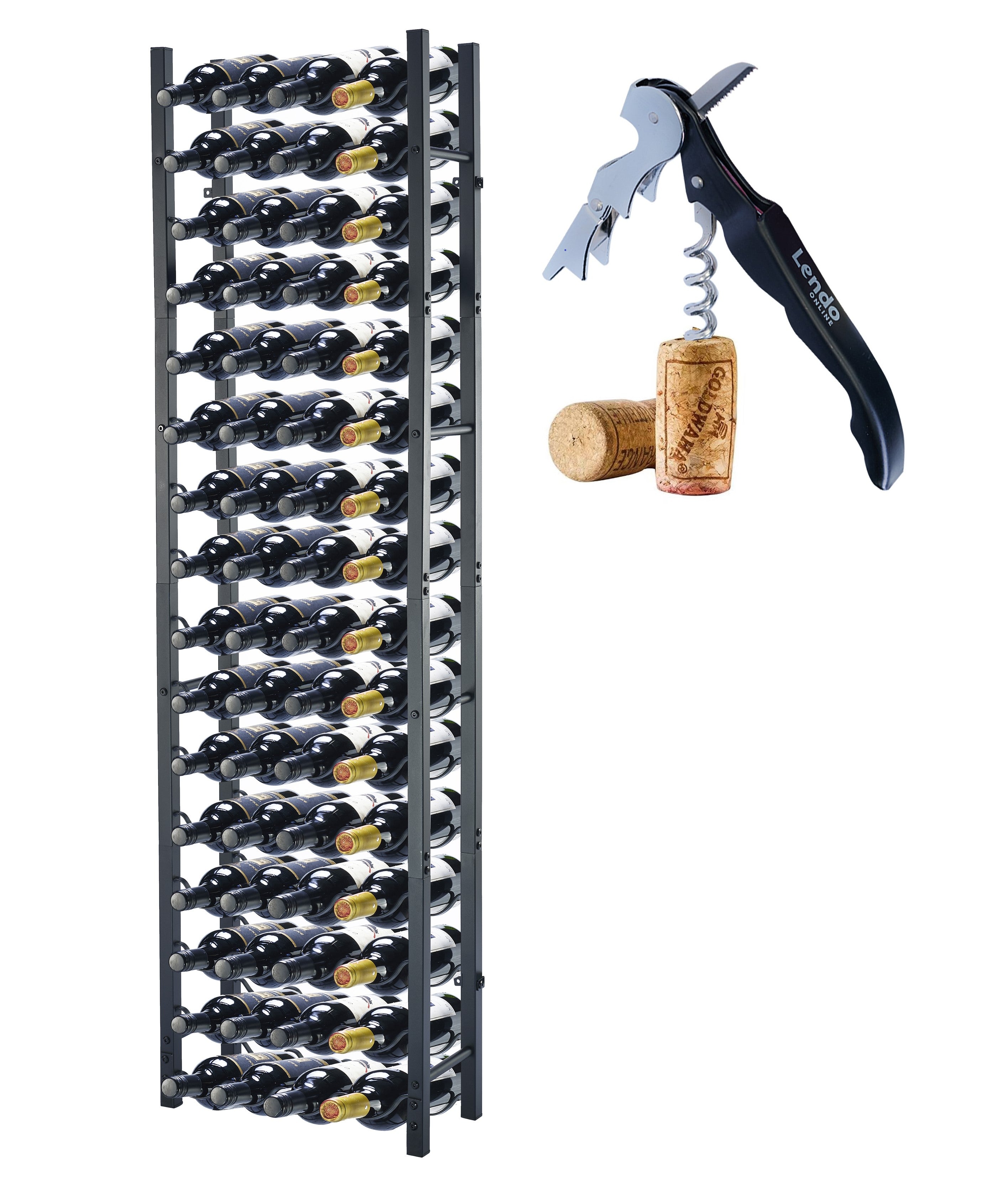 Lendo Online Wijnrek met kurkentrekker 64 flessen 45x20x160cm zwart