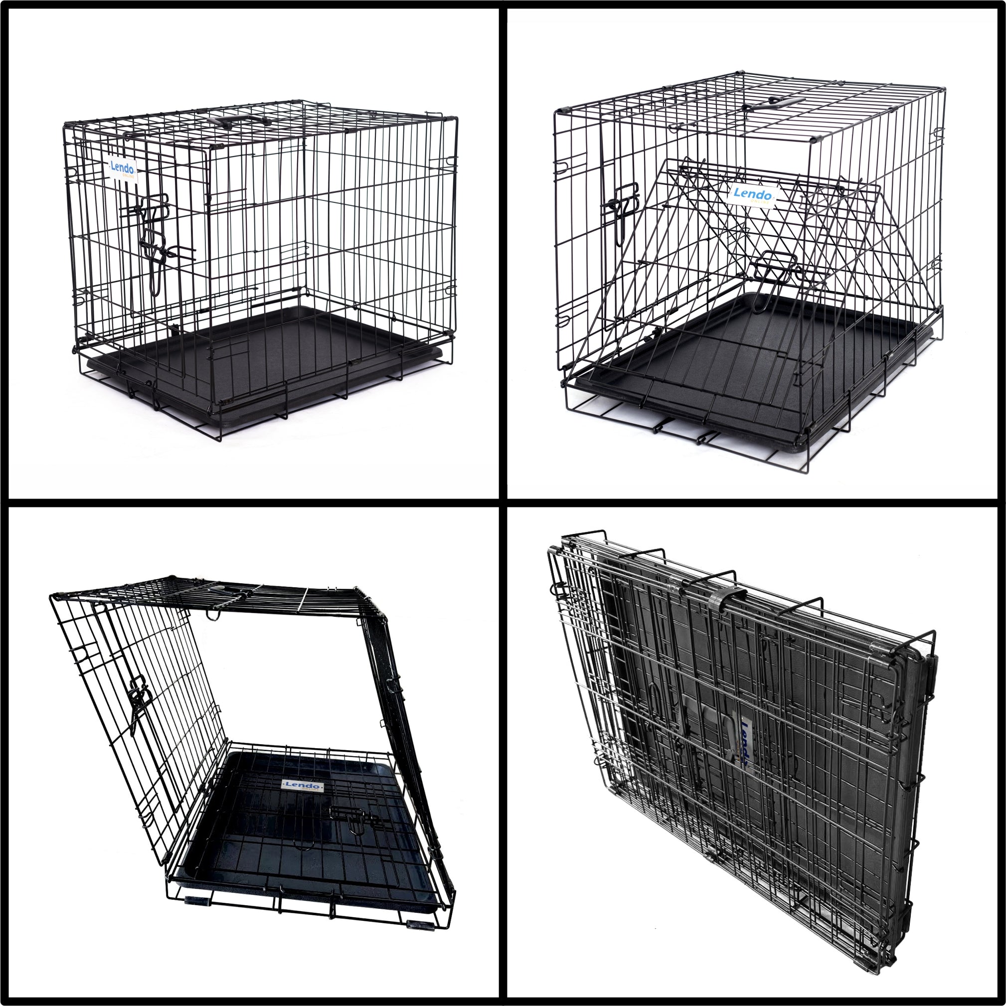 Lendo Online Hondenbench met onderbak opvouwbaar 60x43x50cm zwart staal