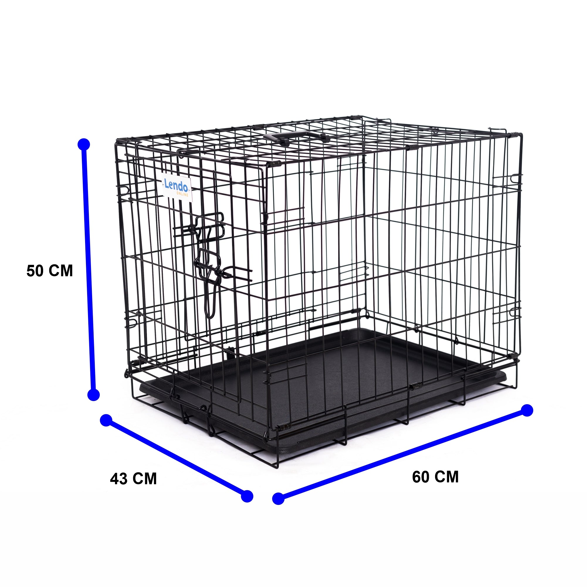 Lendo Online Hondenbench met onderbak opvouwbaar 60x43x50cm zwart staal