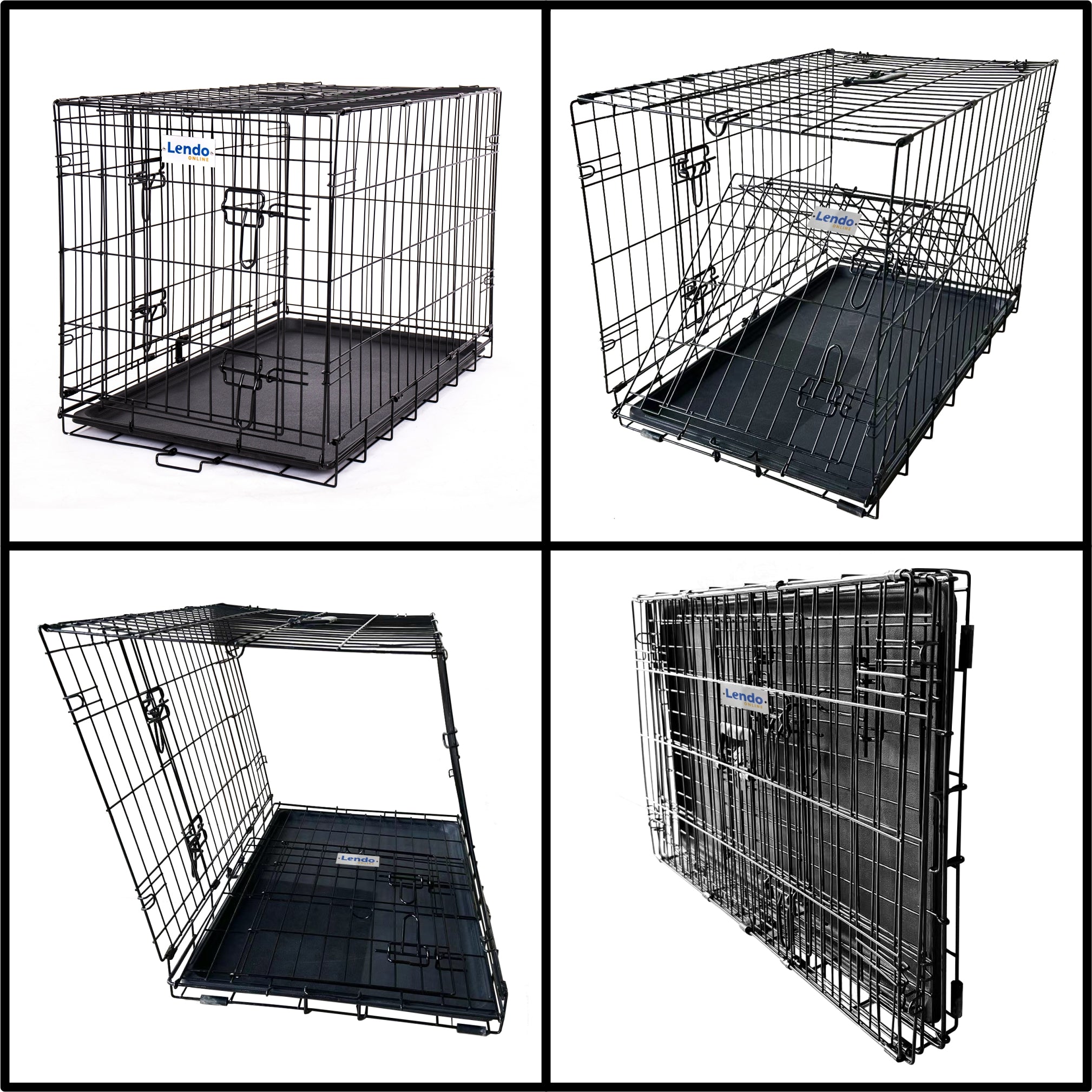 Lendo Online Hondenbench met onderbak opvouwbaar 76x47x55cm zwart staal