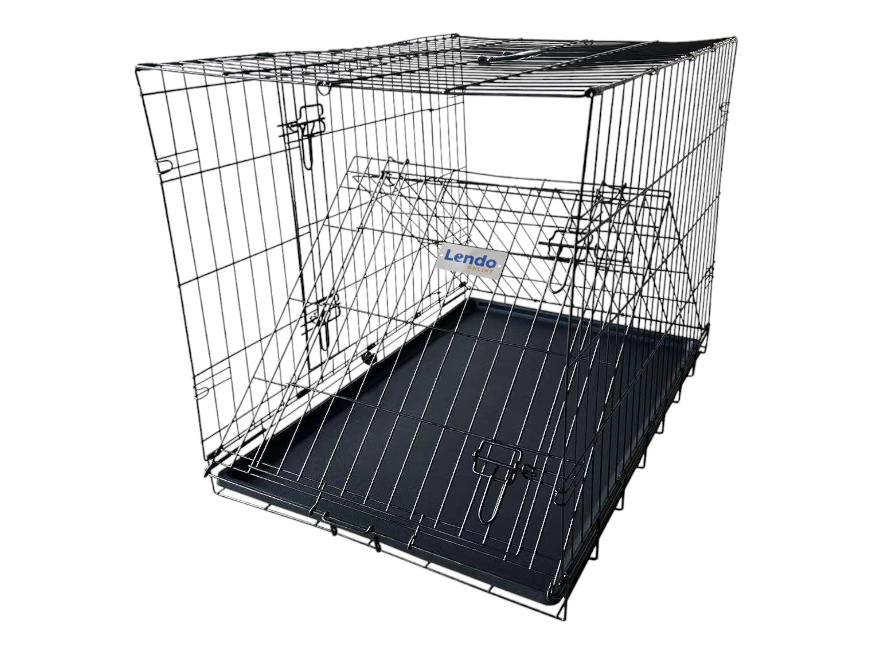 Lendo Online Hondenbench met onderbak opvouwbaar 90x60x67cm zwart staal