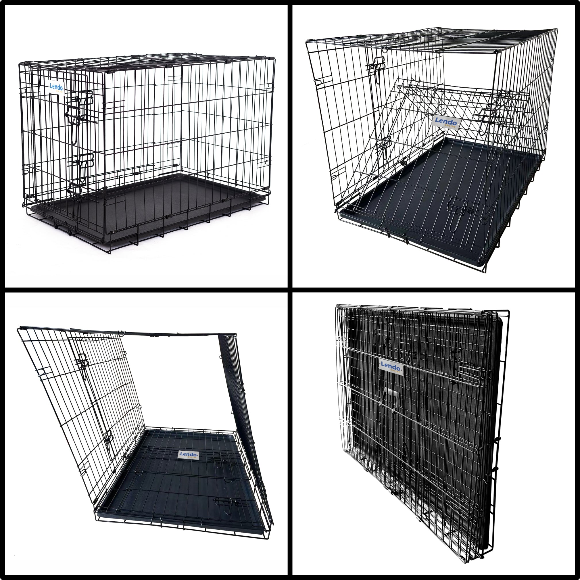 Lendo Online Hondenbench met onderbak opvouwbaar 90x60x67cm zwart staal