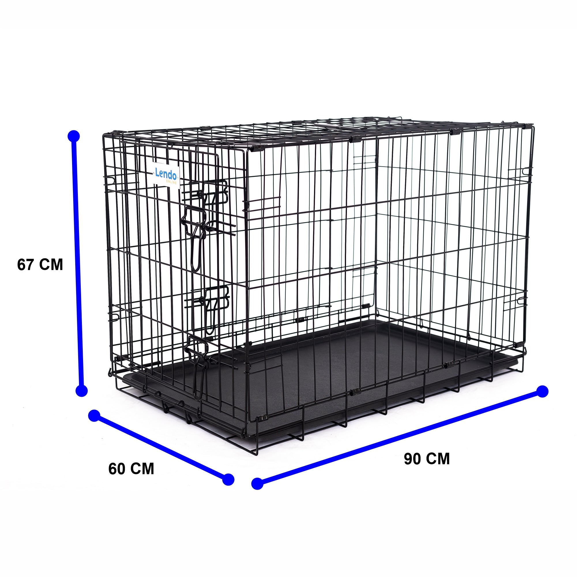 Lendo Online Hondenbench met onderbak opvouwbaar 90x60x67cm zwart staal
