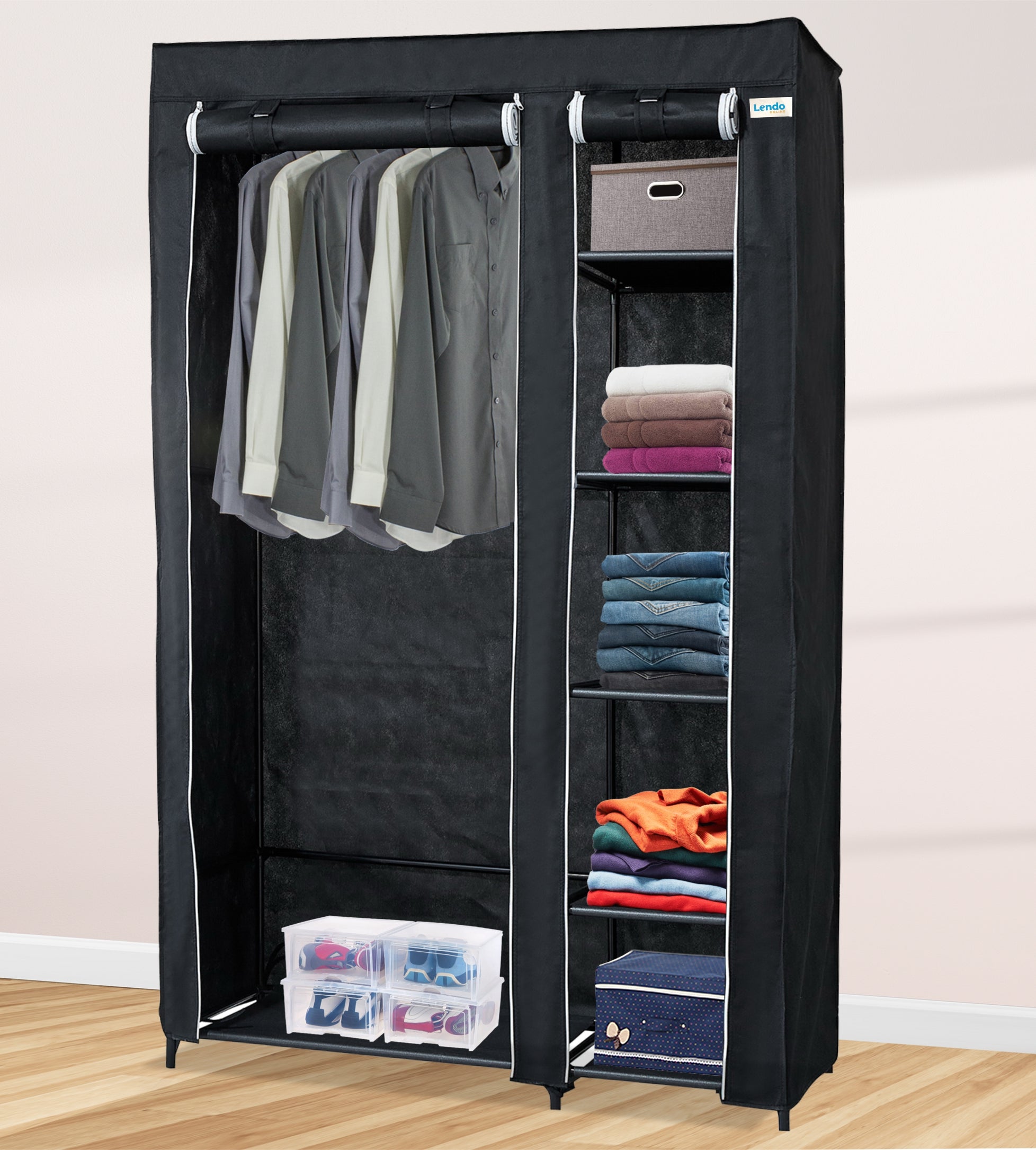 Lendo Online Kledingkast opvouwbaar 108x44x166cm zwart