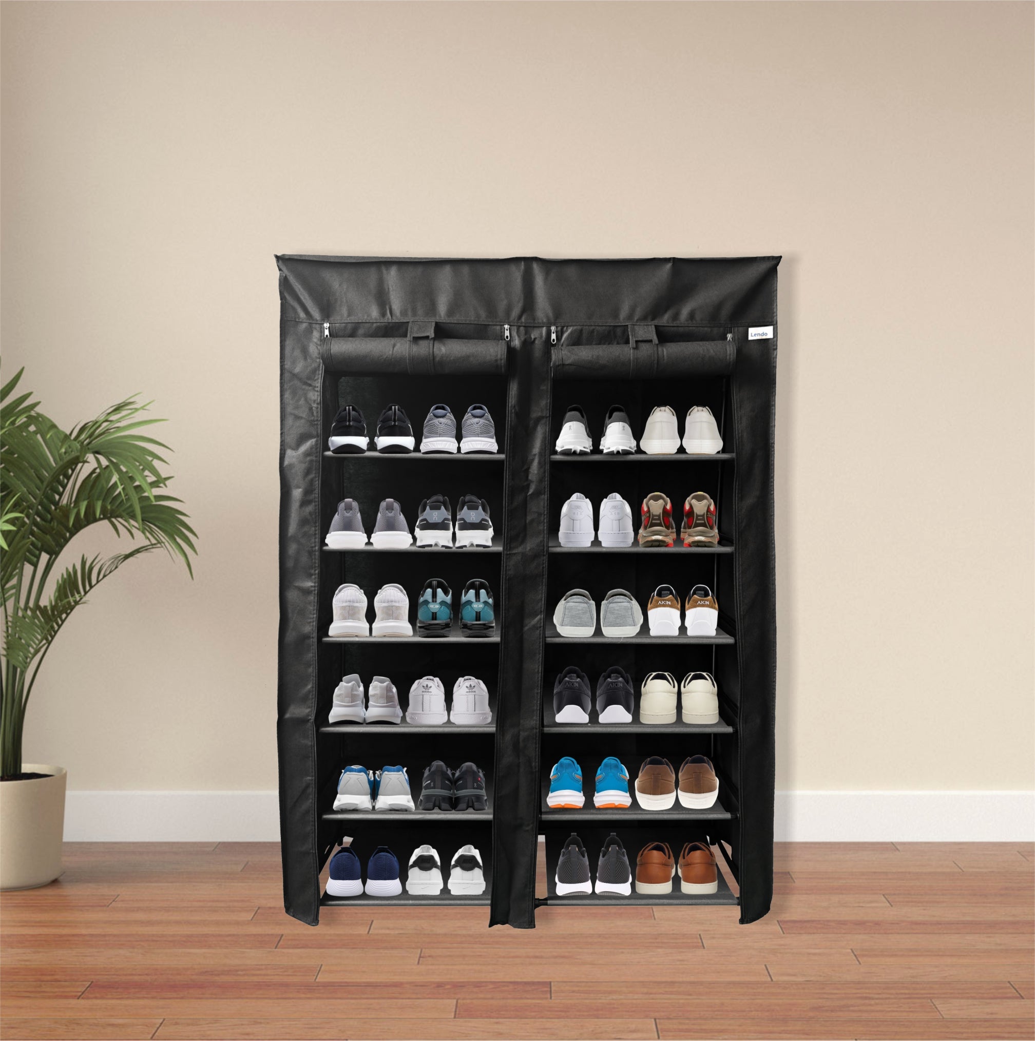 Lendo Online Schoenenkast opvouwbaar 14 vak 90x28x126cm zwart