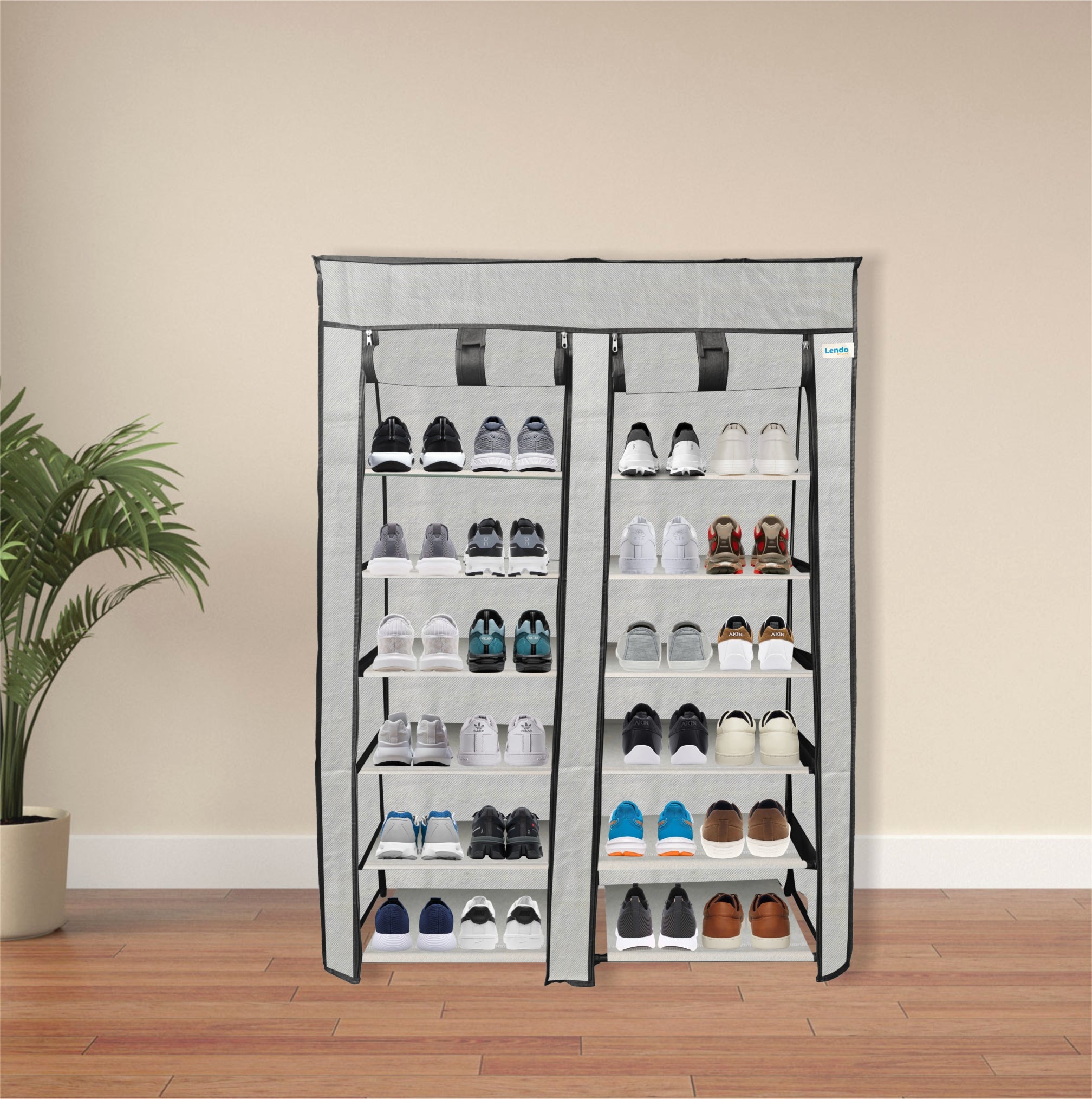 Lendo Online Schoenenkast opvouwbaar 14 vak 90x28x126cm grijs