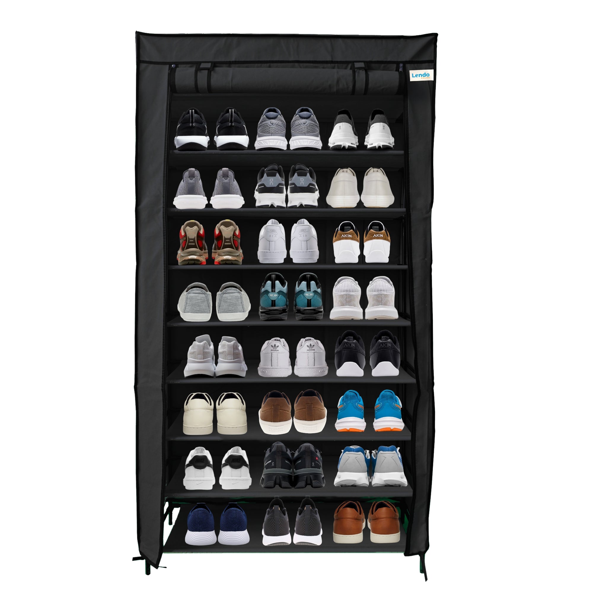 Lendo Online Schoenenkast opvouwbaar 9 vak 90x28x163cm zwart