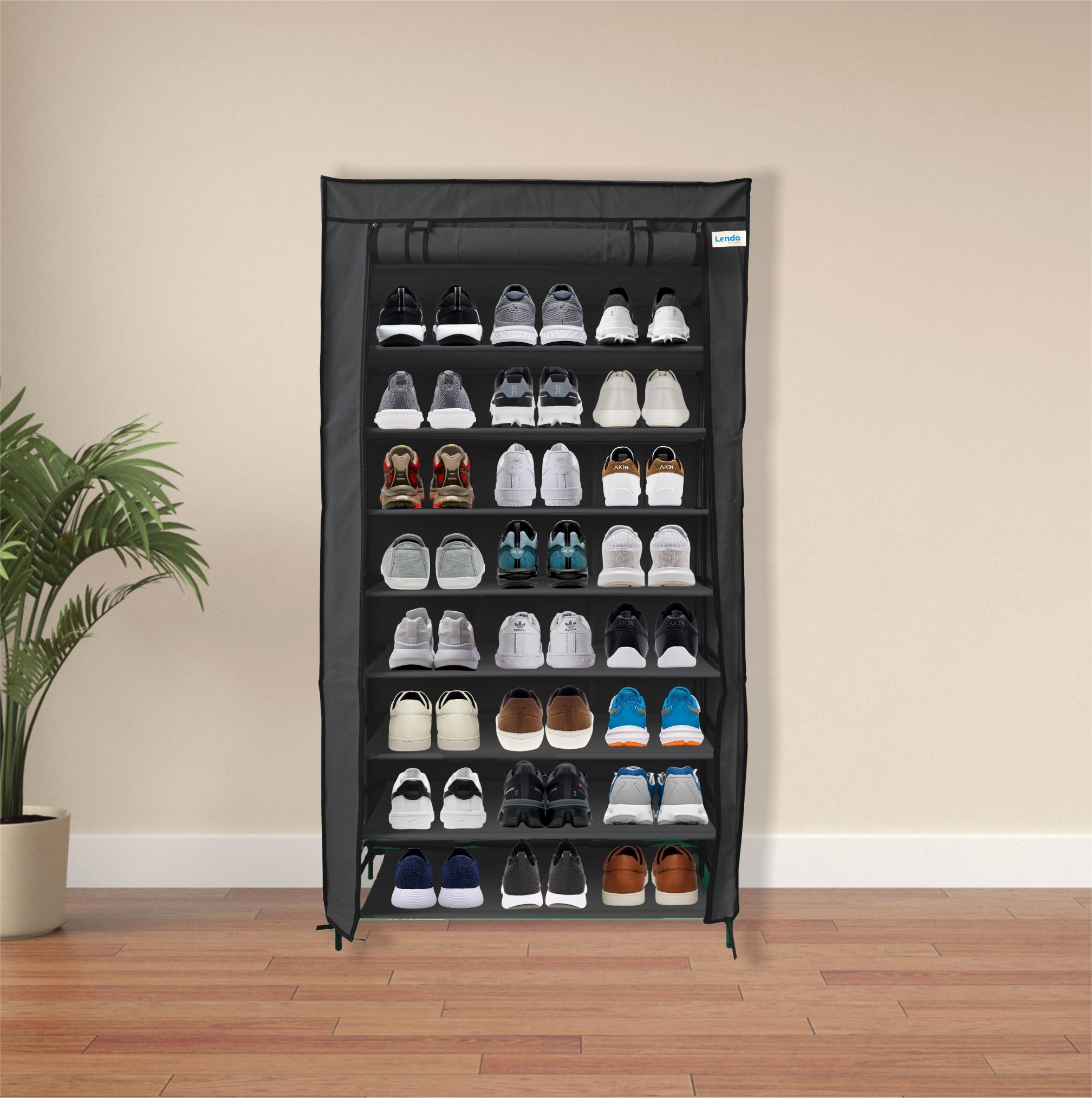Lendo Online Schoenenkast opvouwbaar 9 vak 90x28x163cm zwart