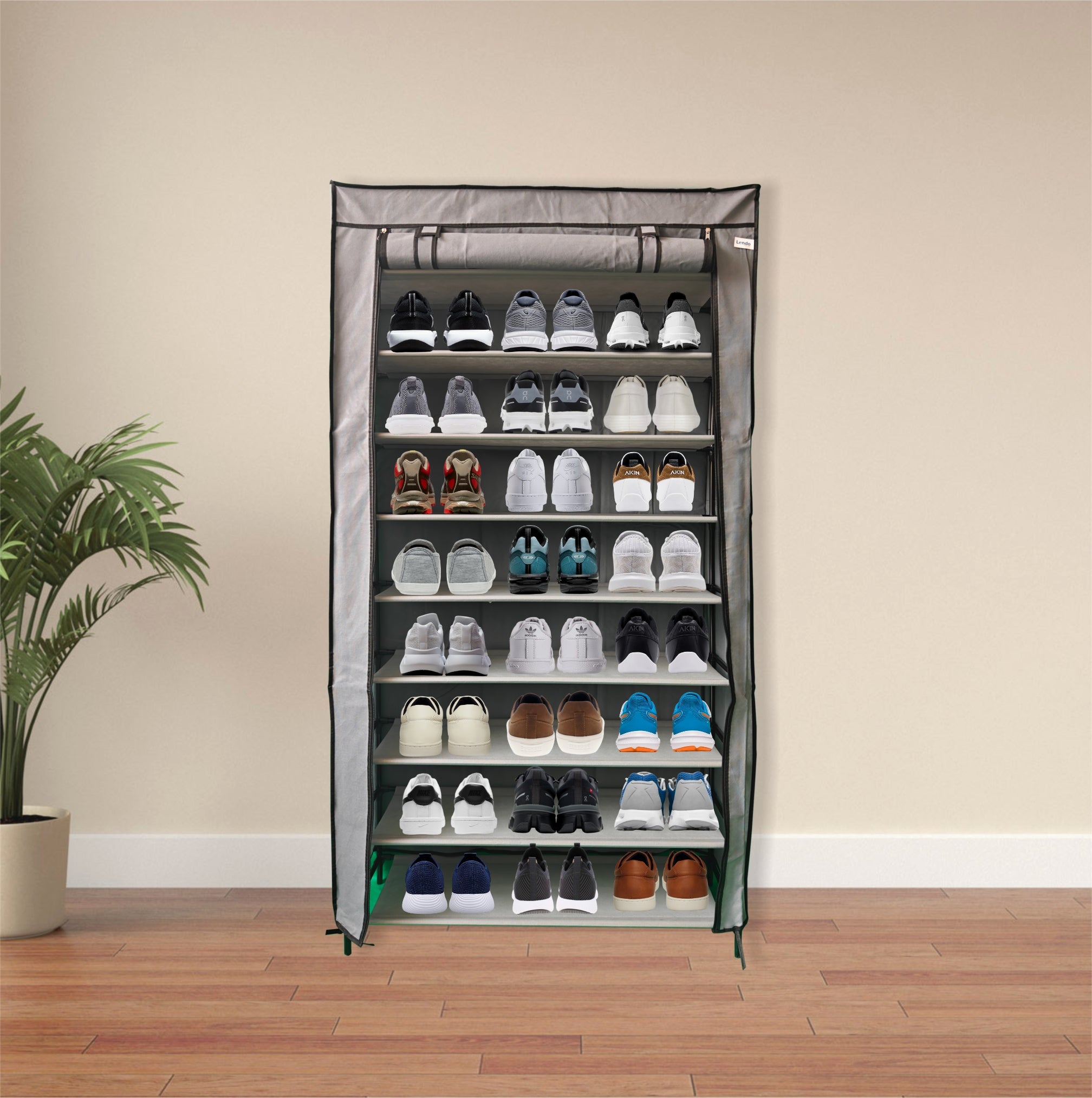 Lendo Online Schoenenkast opvouwbaar 9 vak 90x28x163cm grijs