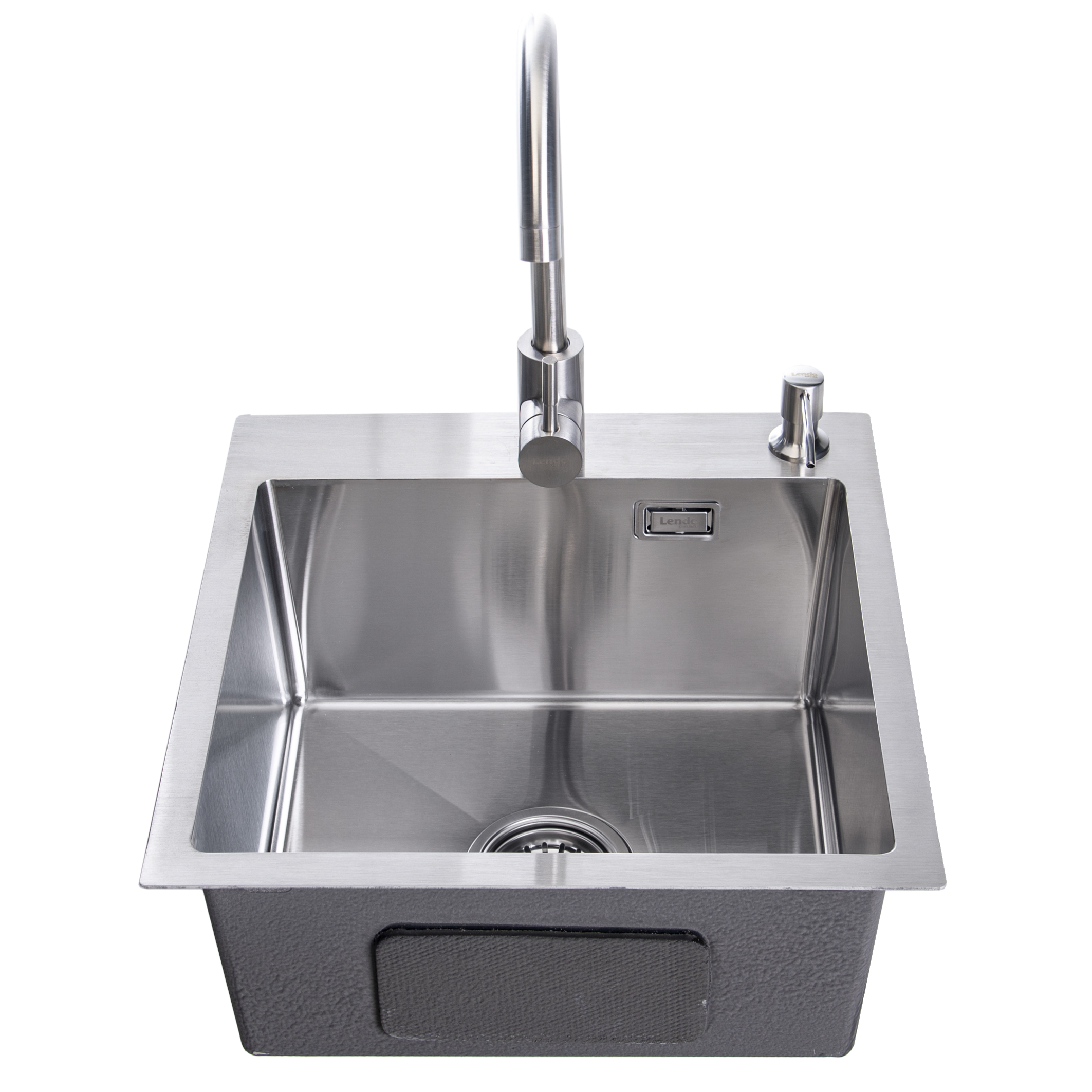 Lendo Online Spoelbak met keukenkraan en zeepdispenser 44x44x20cm zilver RVS