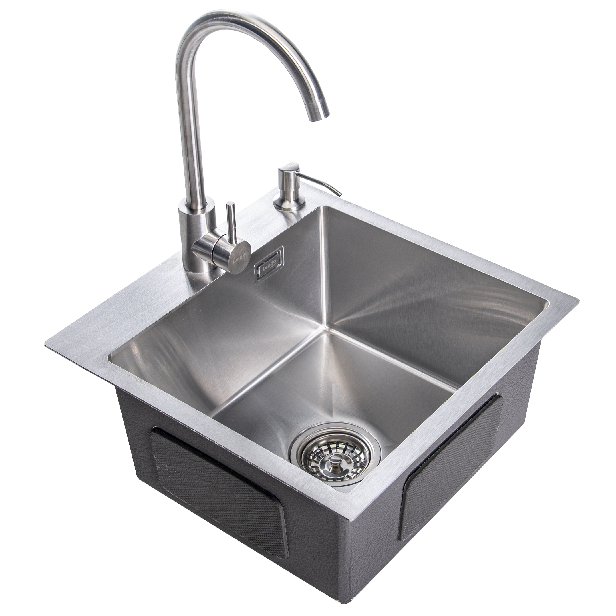 Lendo Online Spoelbak met keukenkraan en zeepdispenser 44x44x20cm zilver RVS